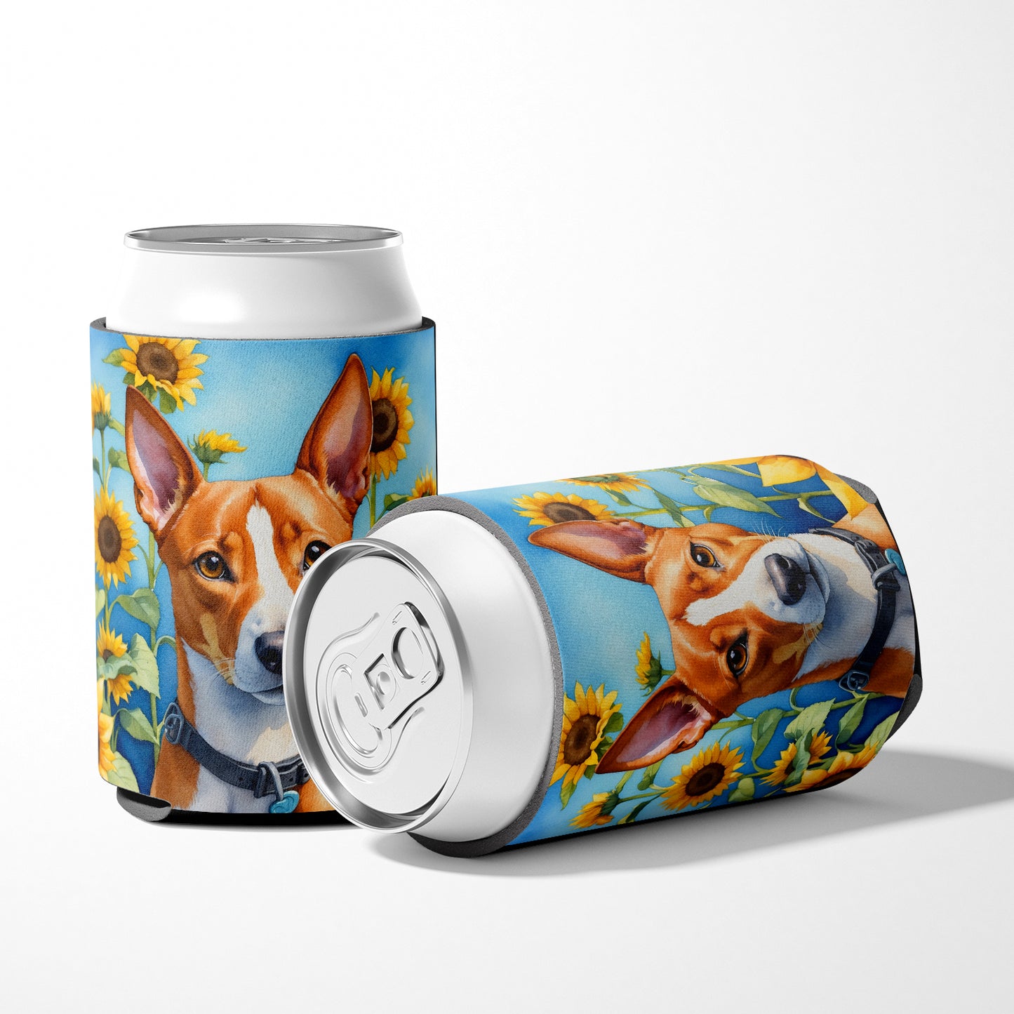 Basenji in Sunflowers Can or Bottle Hugger