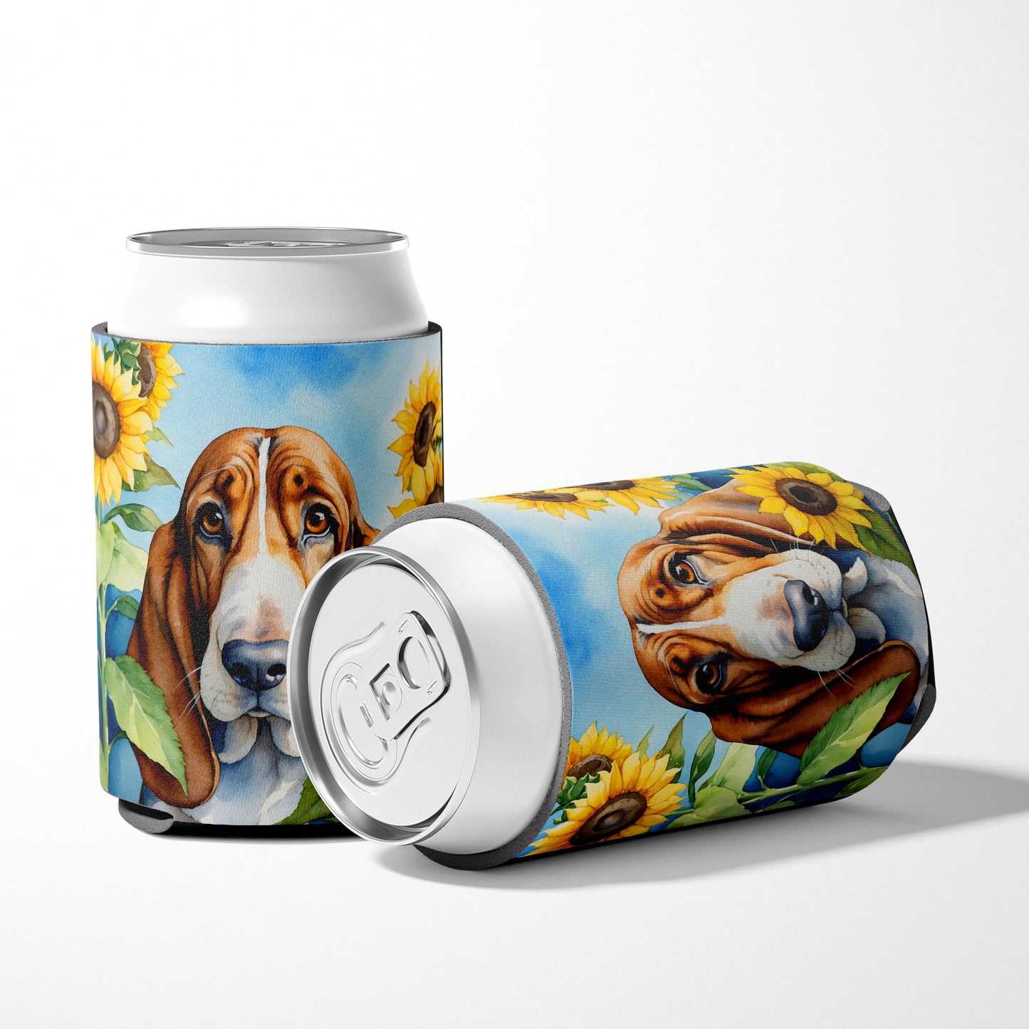 Basset Hound in Sunflowers Can or Bottle Hugger