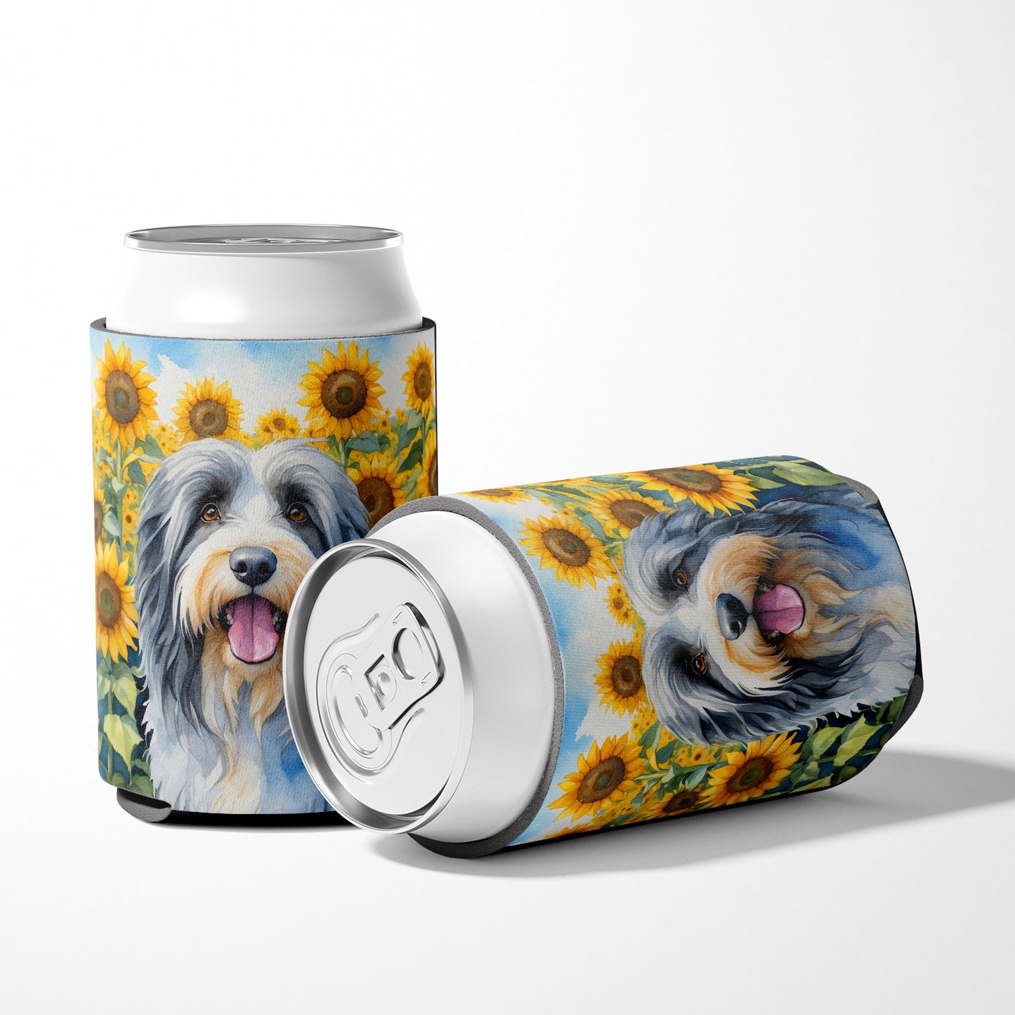 Bearded Collie in Sunflowers Can or Bottle Hugger