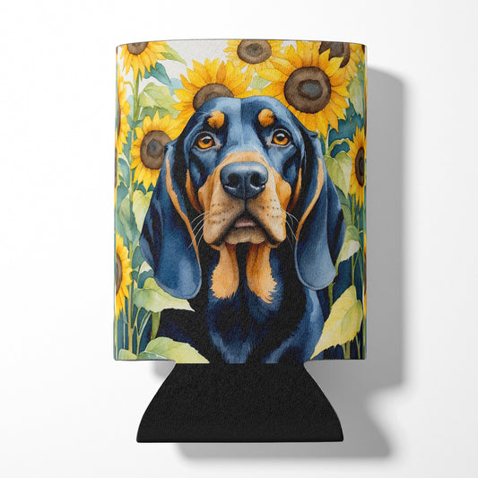 Buy this Black and Tan Coonhound in Sunflowers Can or Bottle Hugger