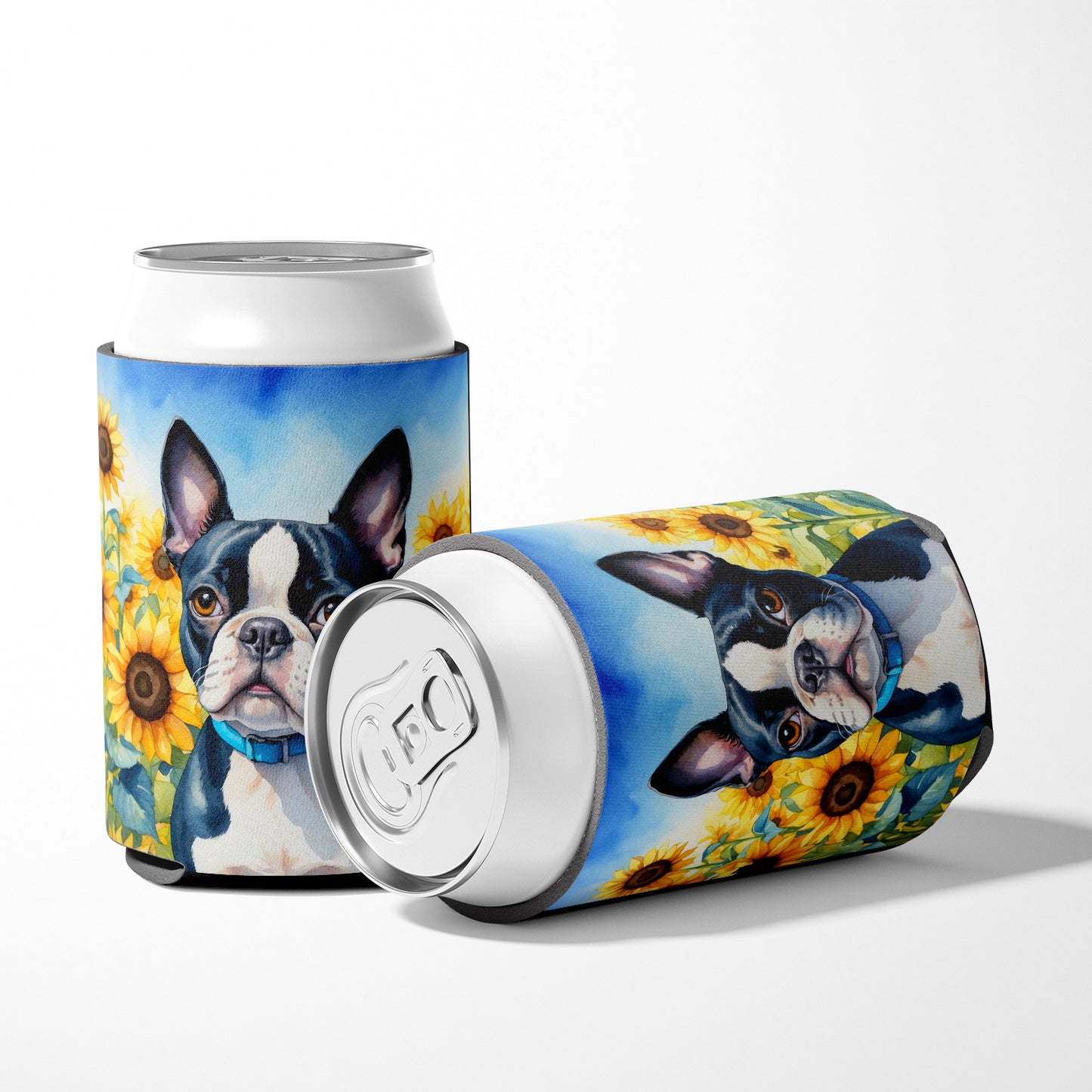 Boston Terrier in Sunflowers Can or Bottle Hugger
