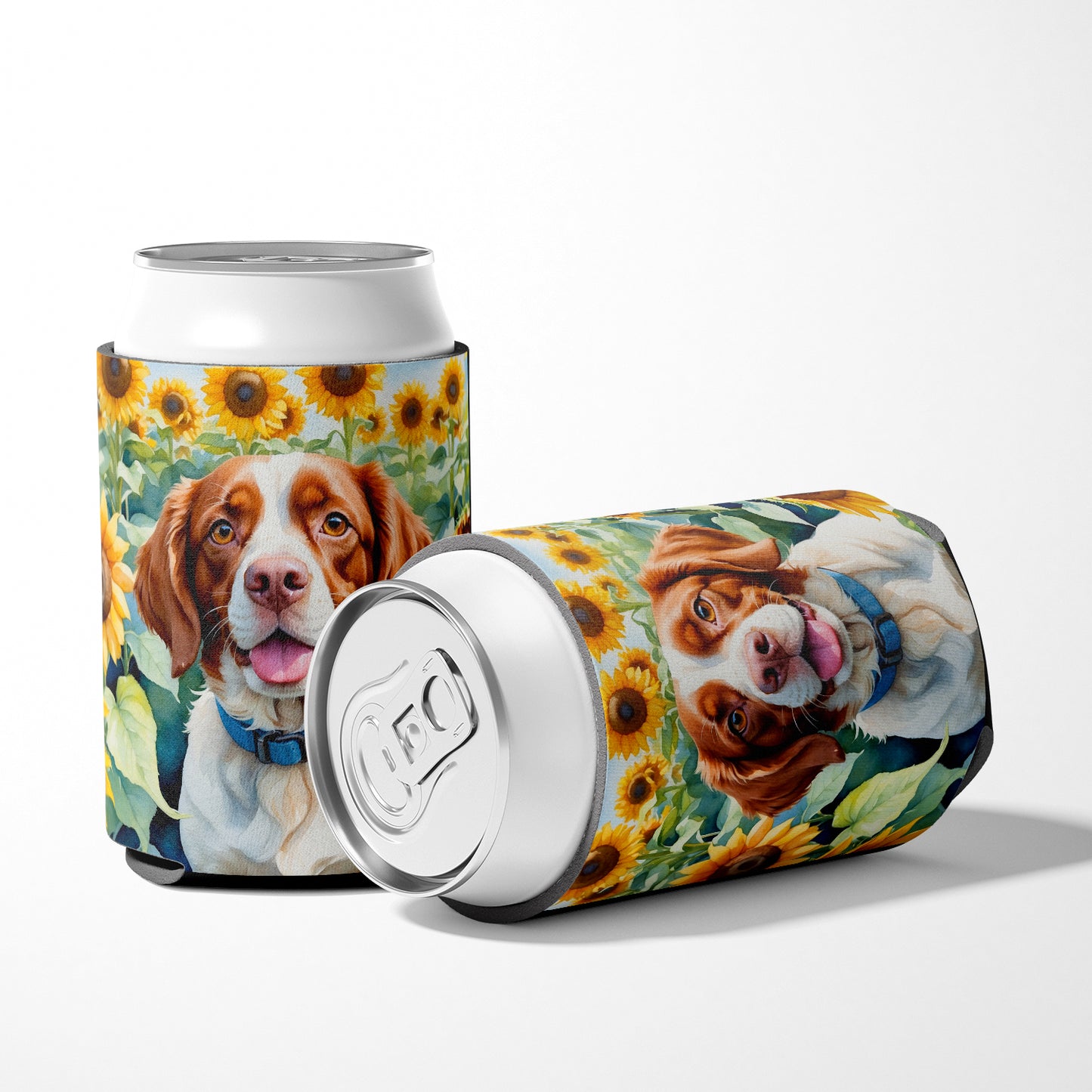 Brittany Spaniel in Sunflowers Can or Bottle Hugger