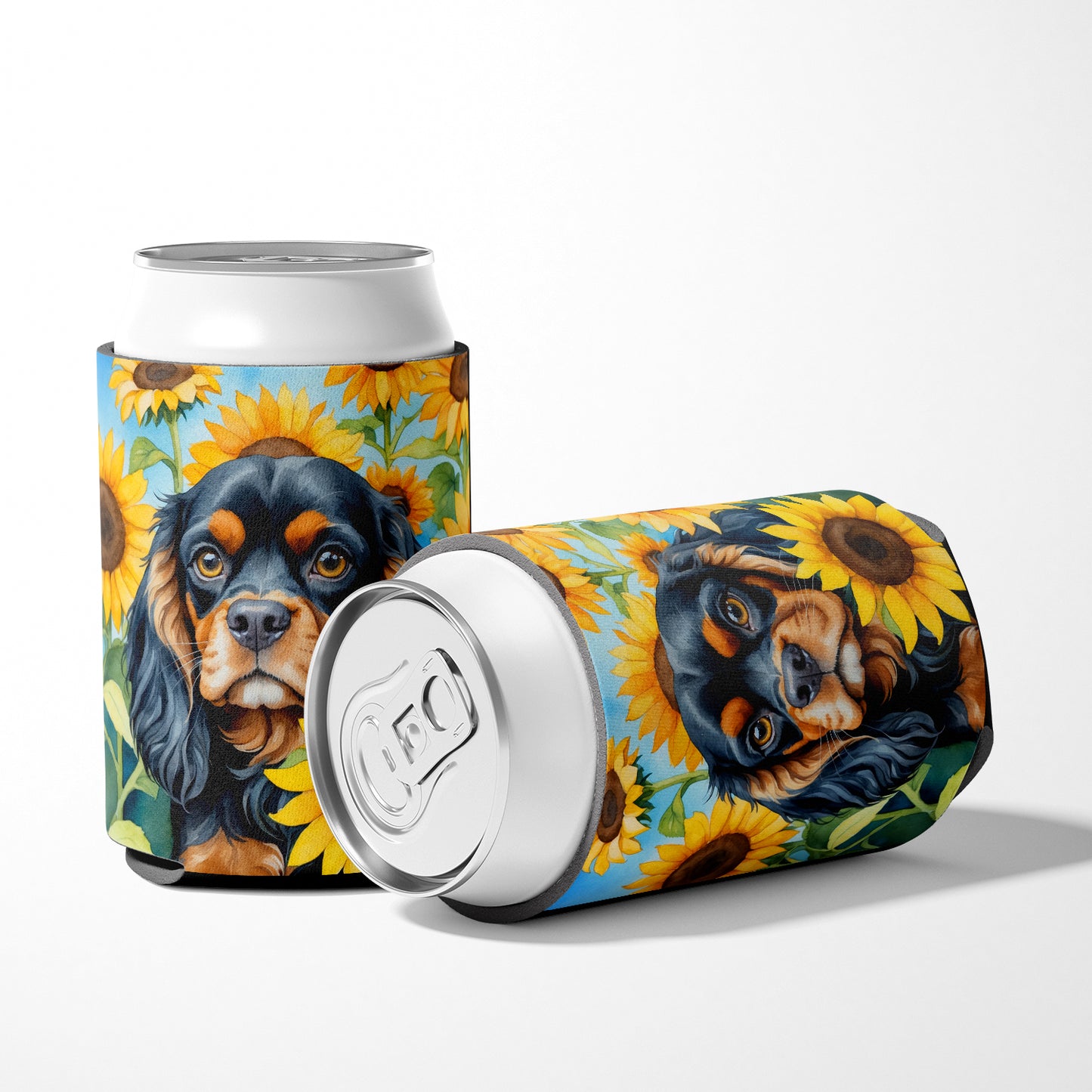 Cavalier Spaniel in Sunflowers Can or Bottle Hugger