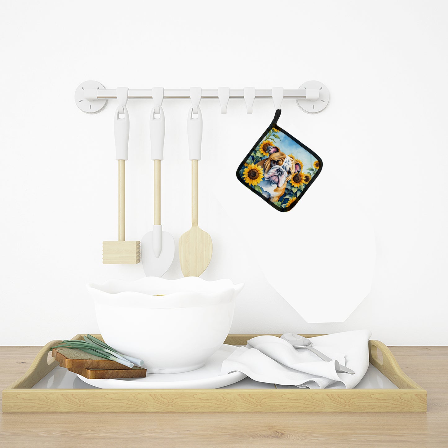 English Bulldog in Sunflowers Pair of Pot Holders