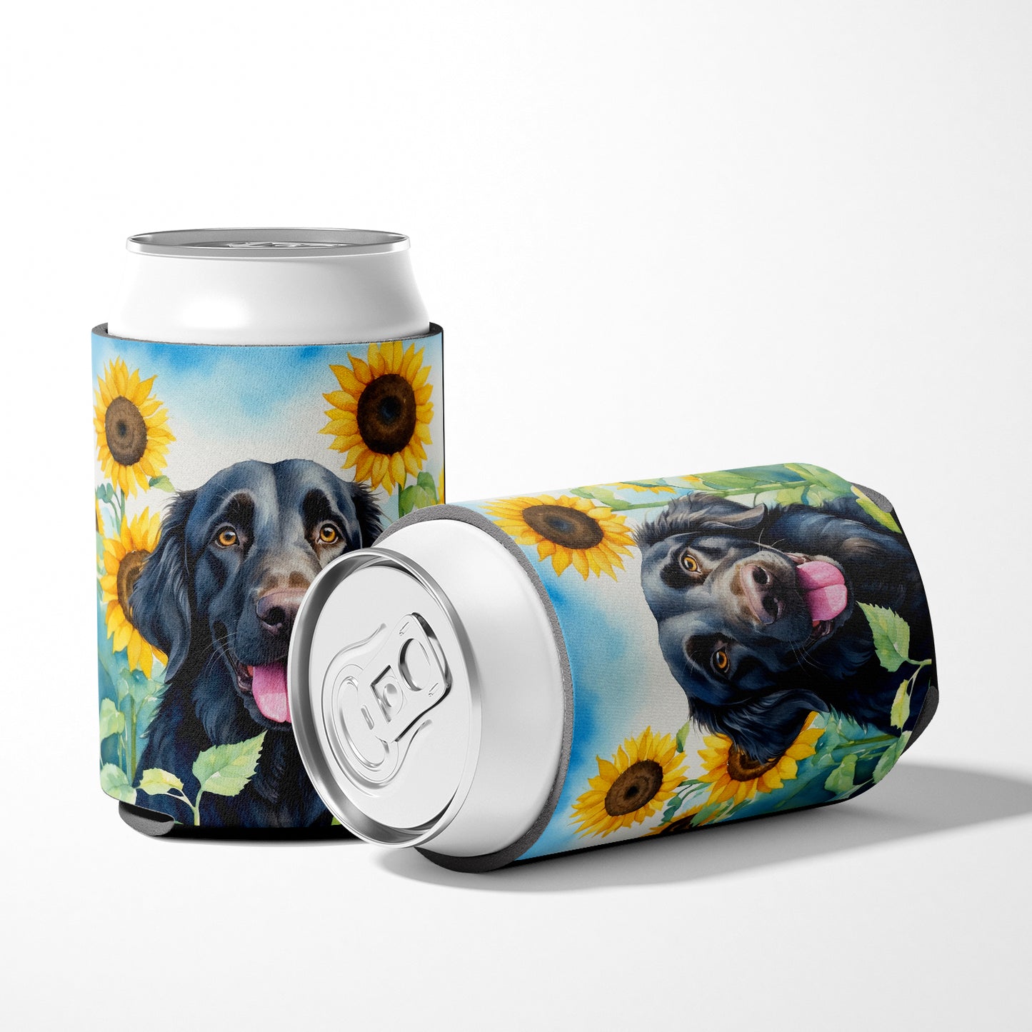 Flat-Coated Retriever in Sunflowers Can or Bottle Hugger
