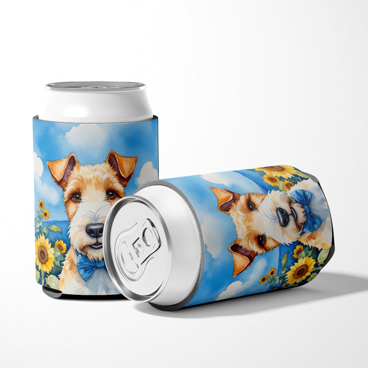 Fox Terrier in Sunflowers Can or Bottle Hugger