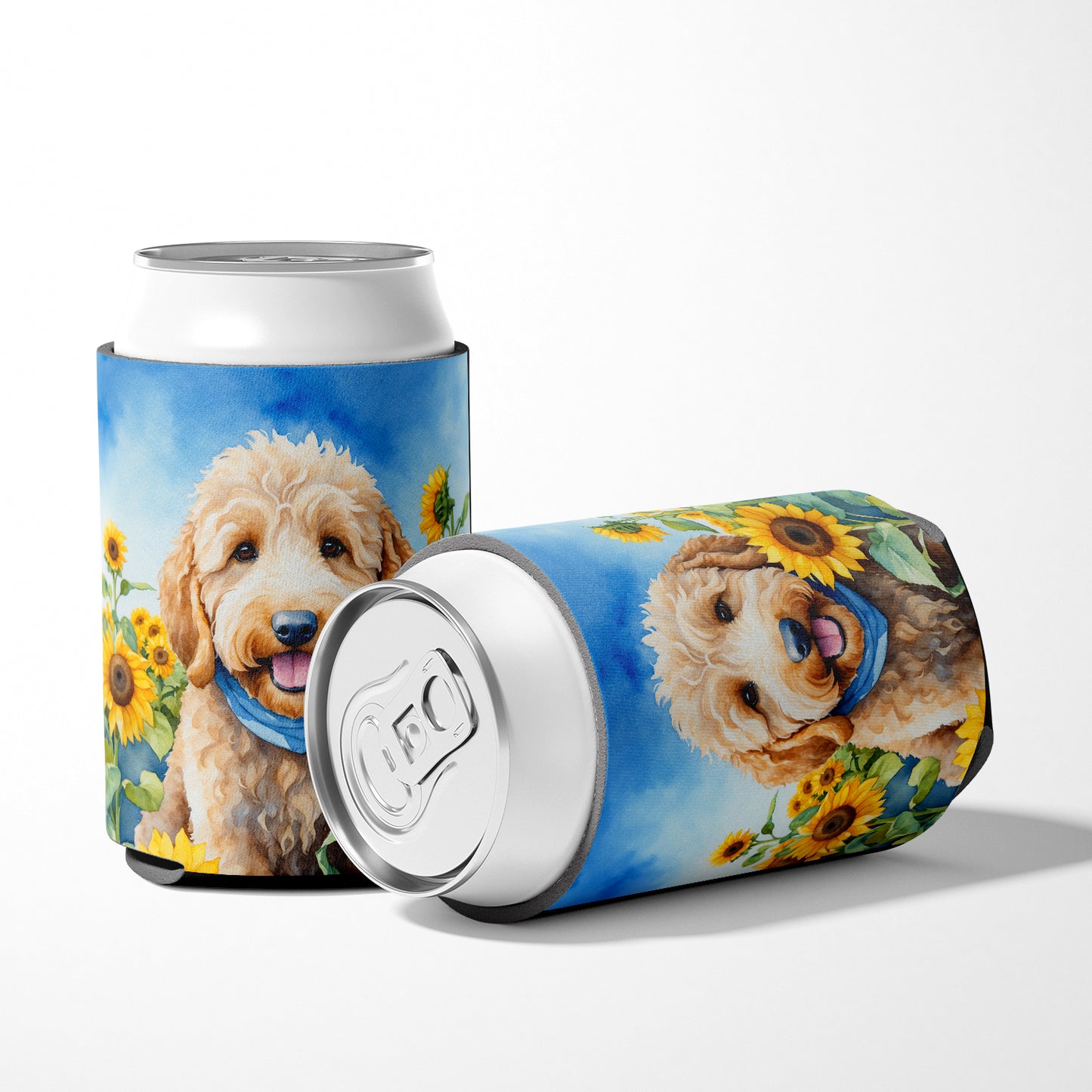 Goldendoodle in Sunflowers Can or Bottle Hugger