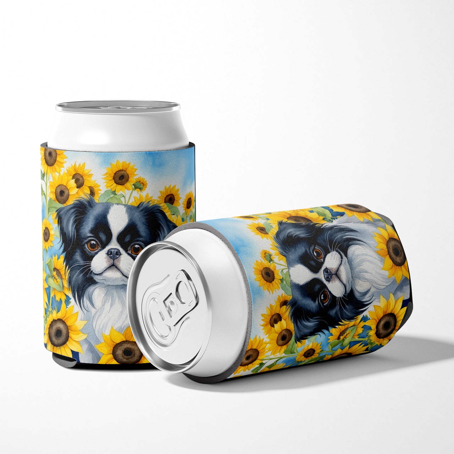 Japanese Chin in Sunflowers Can or Bottle Hugger
