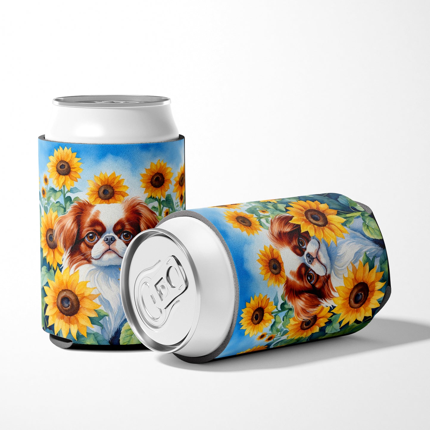 Japanese Chin in Sunflowers Can or Bottle Hugger