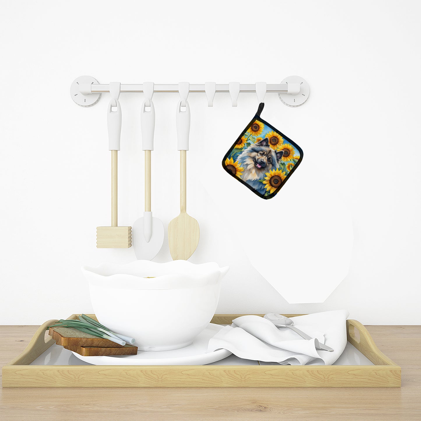 Keeshond in Sunflowers Pair of Pot Holders