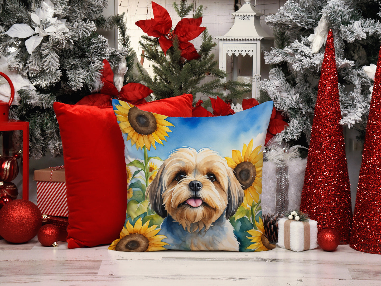 Lhasa Apso in Sunflowers Throw Pillow