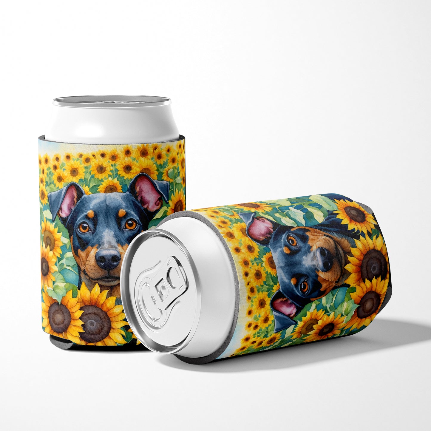 Manchester Terrier in Sunflowers Can or Bottle Hugger