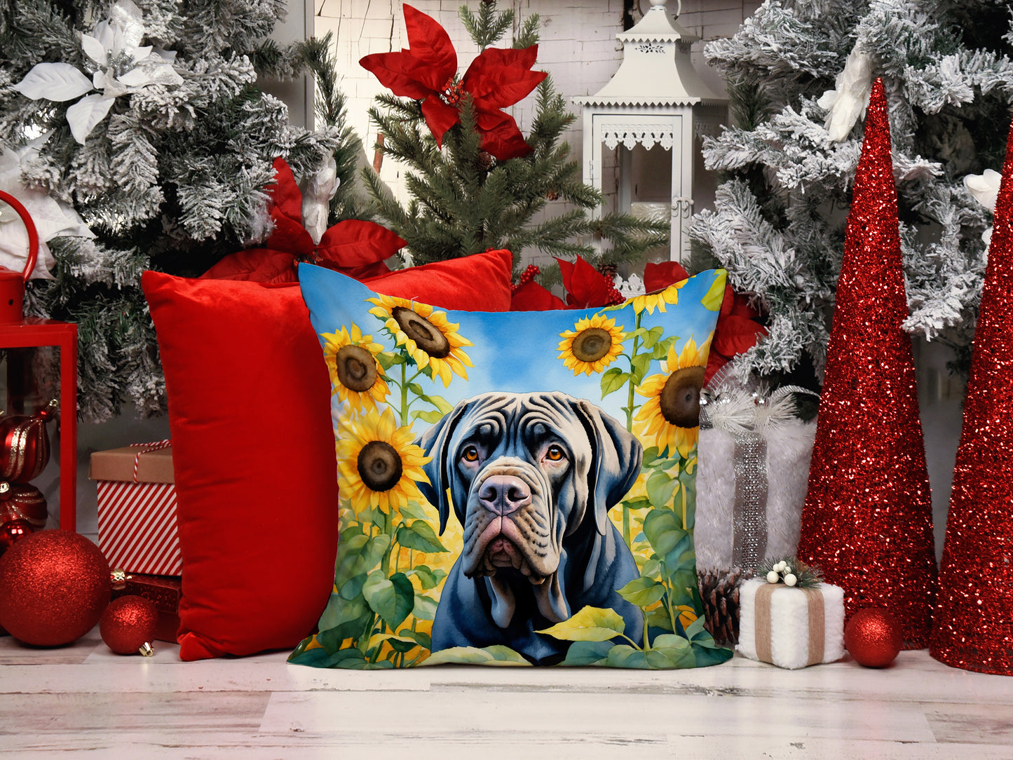 Neapolitan Mastiff in Sunflowers Throw Pillow