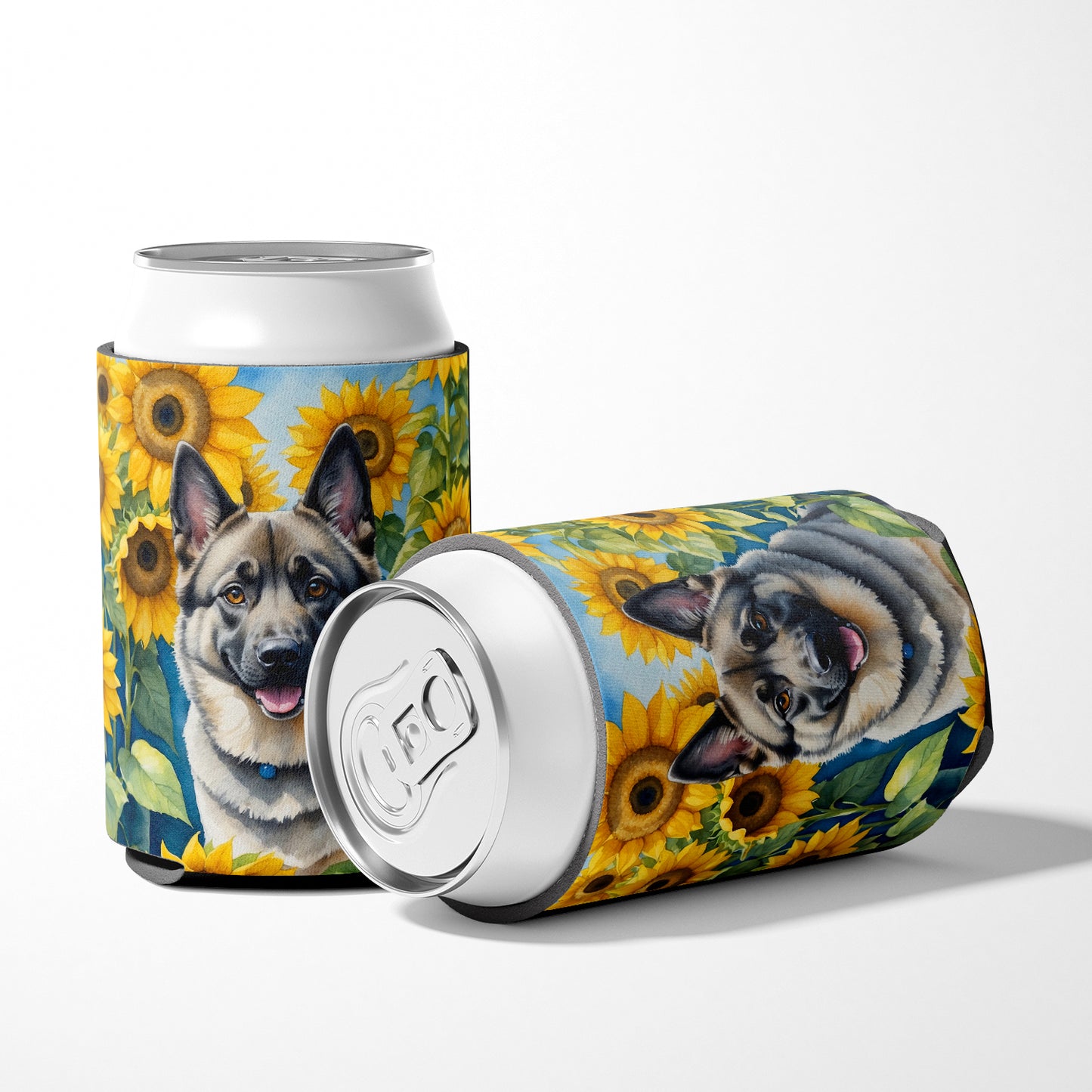 Norwegian Elkhound in Sunflowers Can or Bottle Hugger