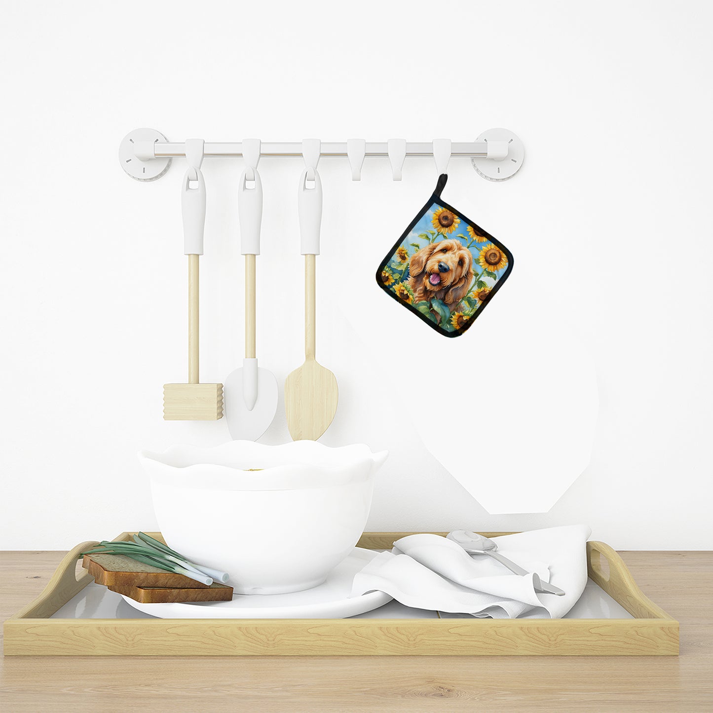 Otterhound in Sunflowers Pair of Pot Holders