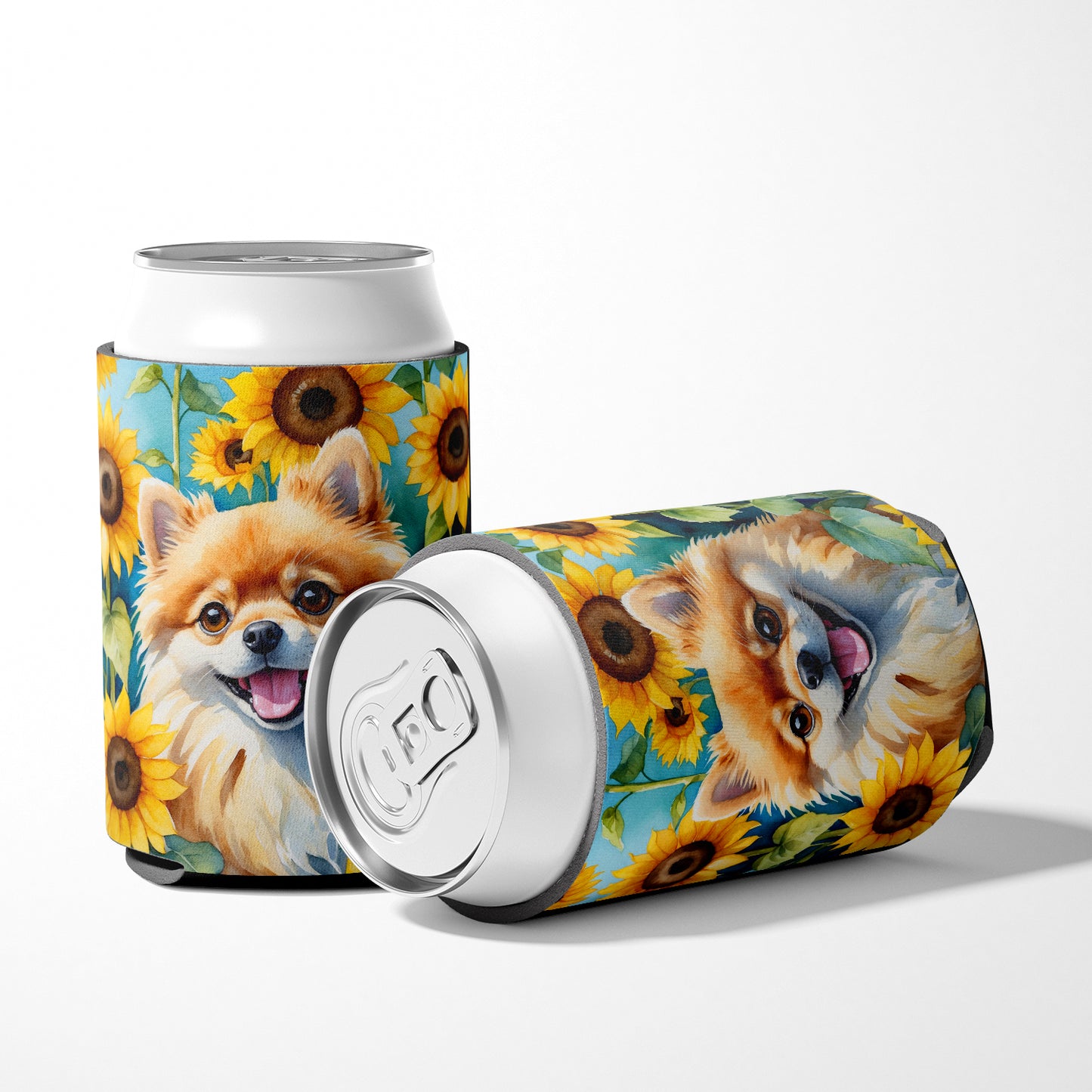Pomeranian in Sunflowers Can or Bottle Hugger