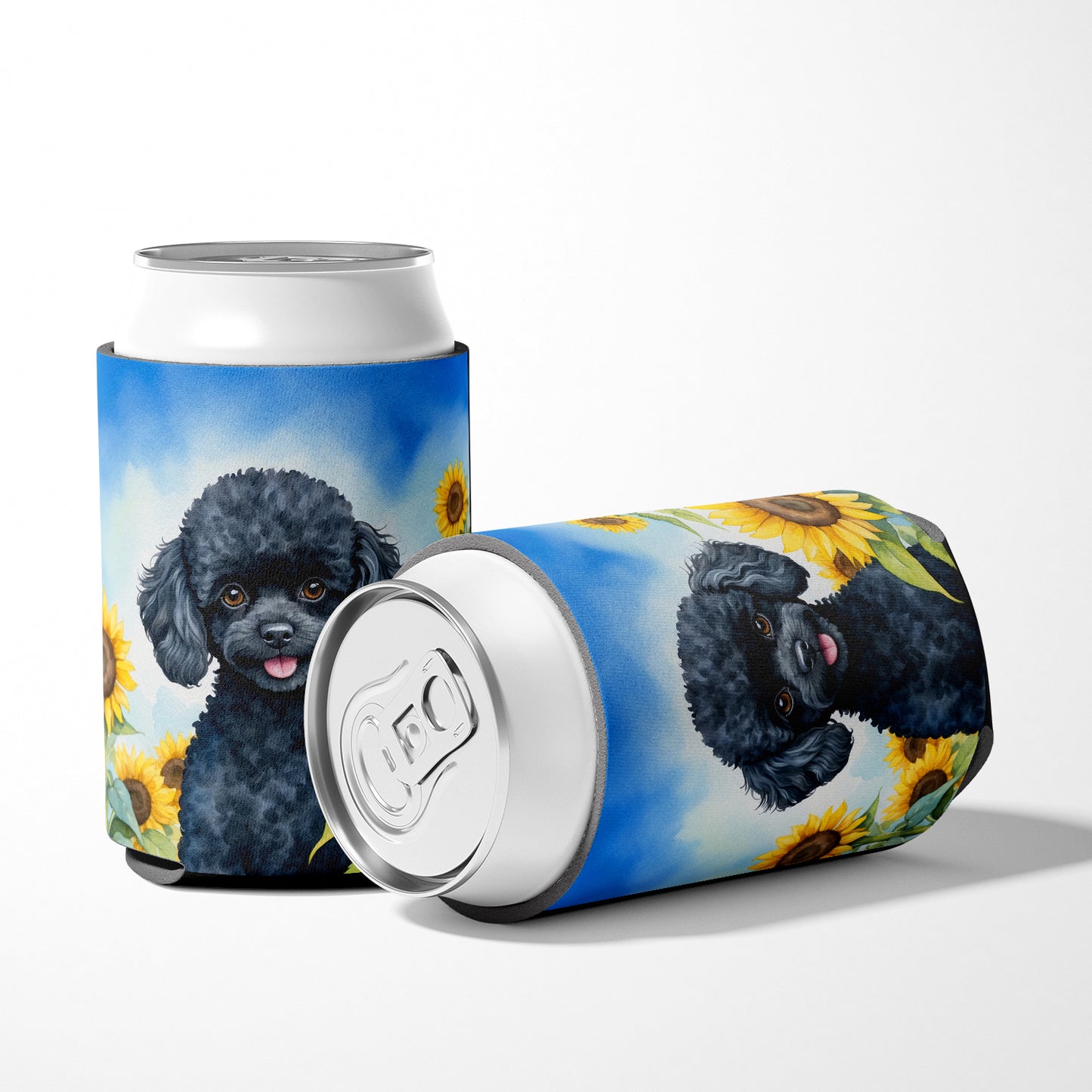 Black Poodle in Sunflowers Can or Bottle Hugger