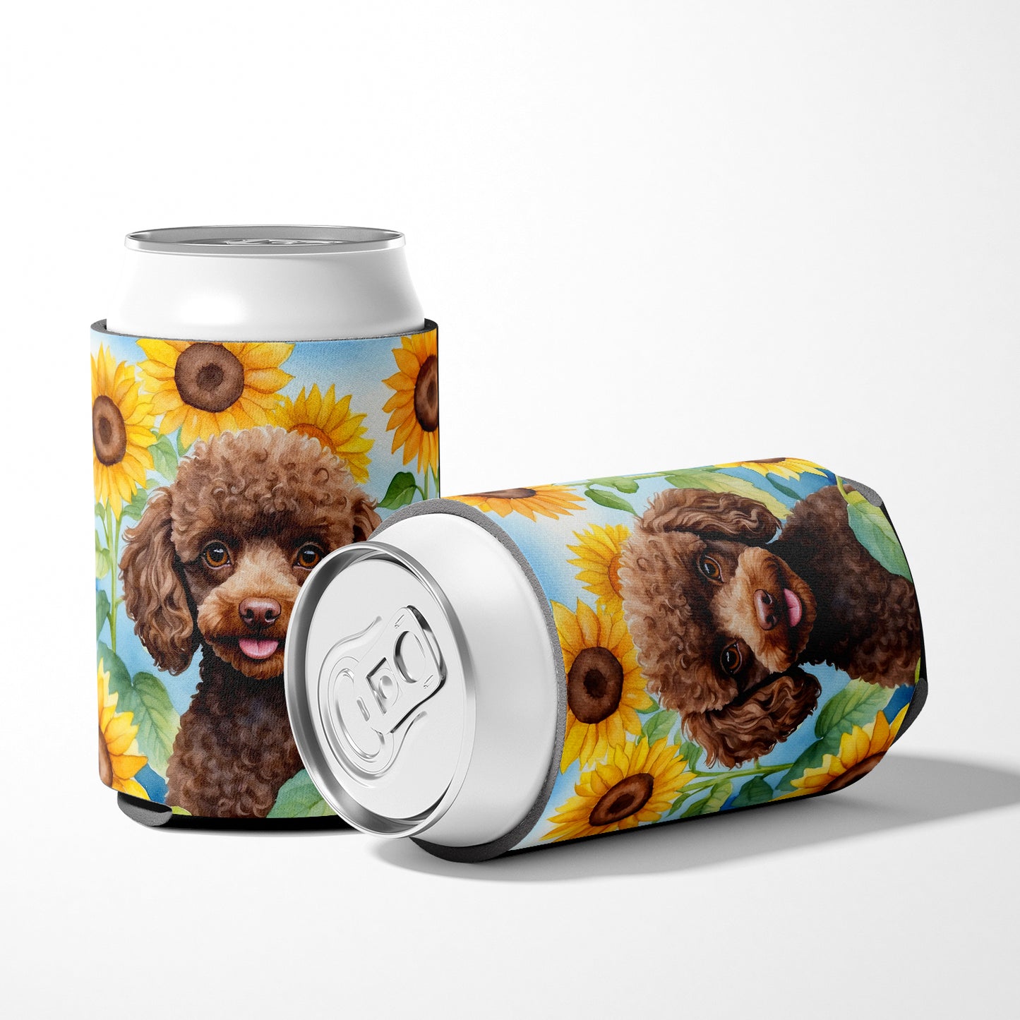 Chocolate Poodle in Sunflowers Can or Bottle Hugger