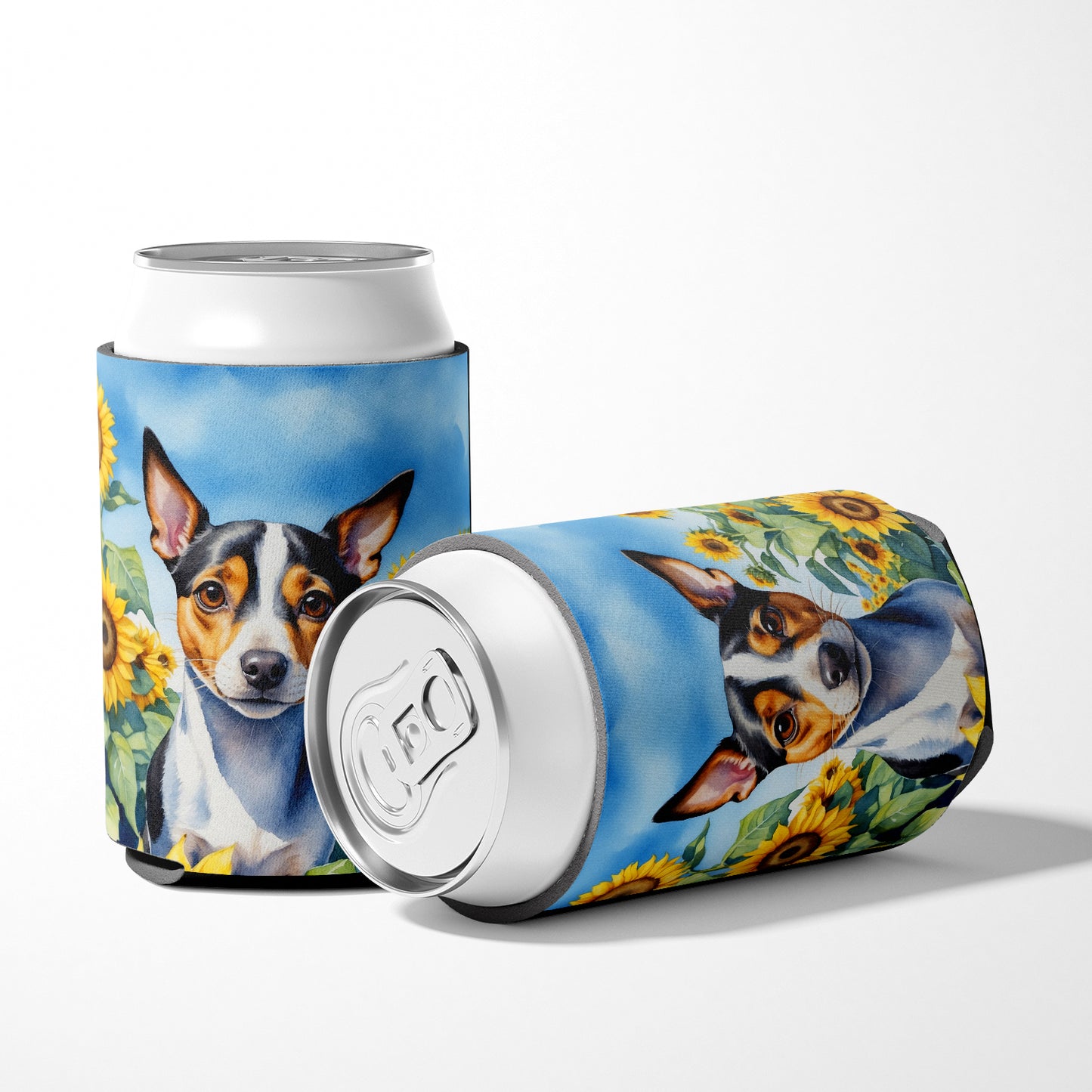 Rat Terrier in Sunflowers Can or Bottle Hugger