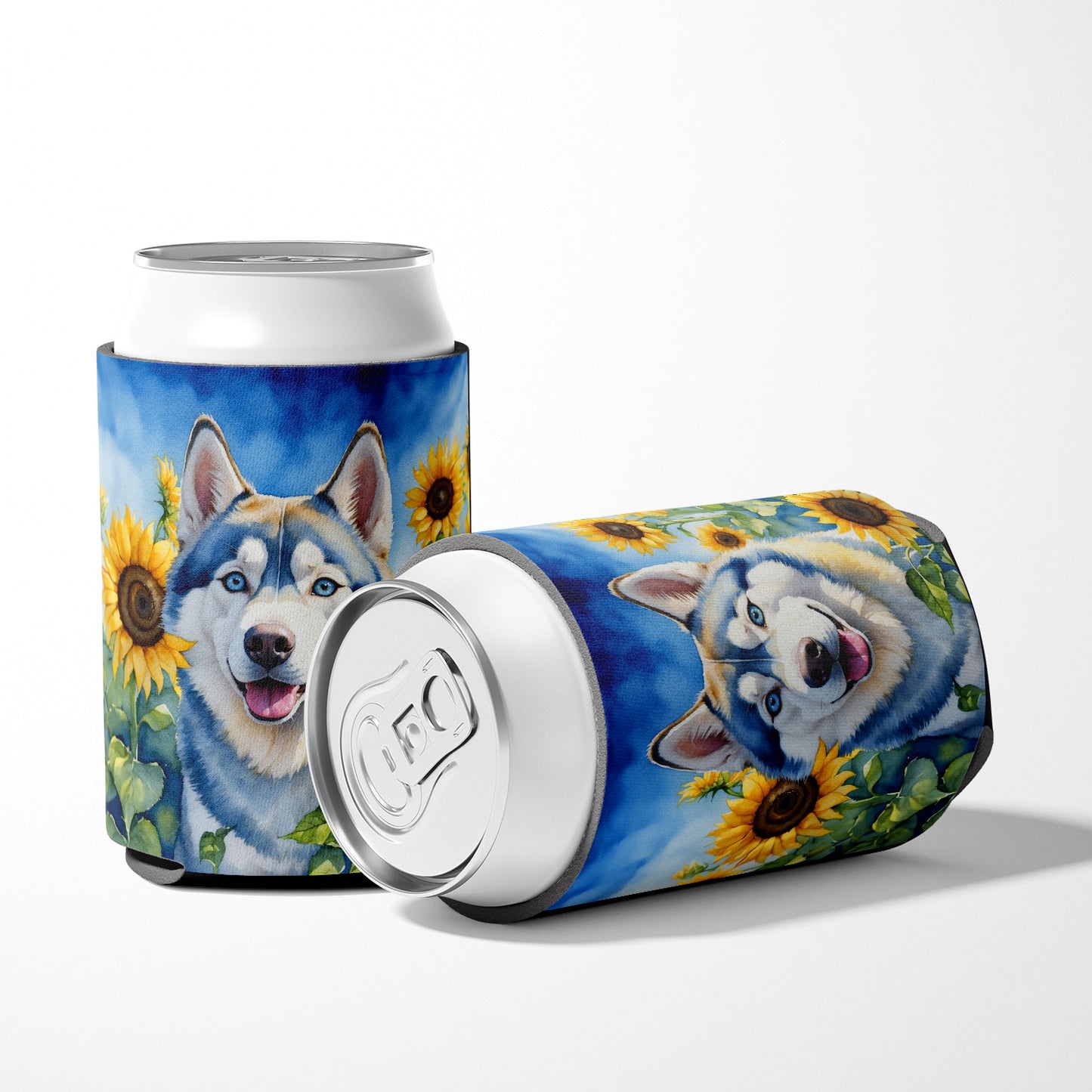 Siberian Husky in Sunflowers Can or Bottle Hugger