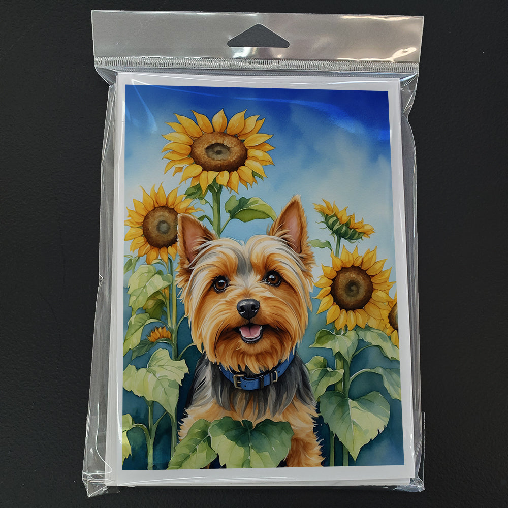 Silky Terrier in Sunflowers Greeting Cards Pack of 8
