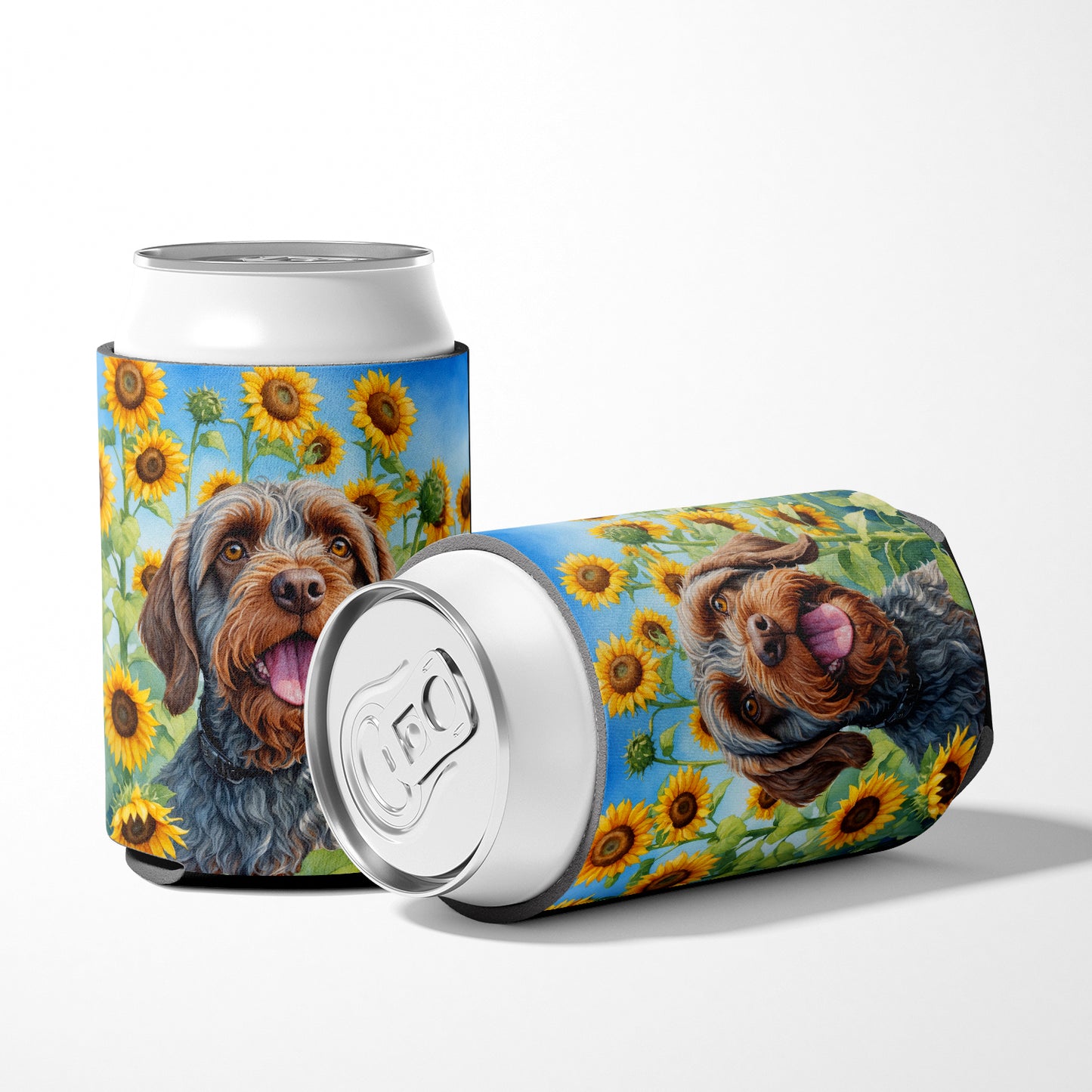 Wirehaired Pointing Griffon in Sunflowers Can or Bottle Hugger
