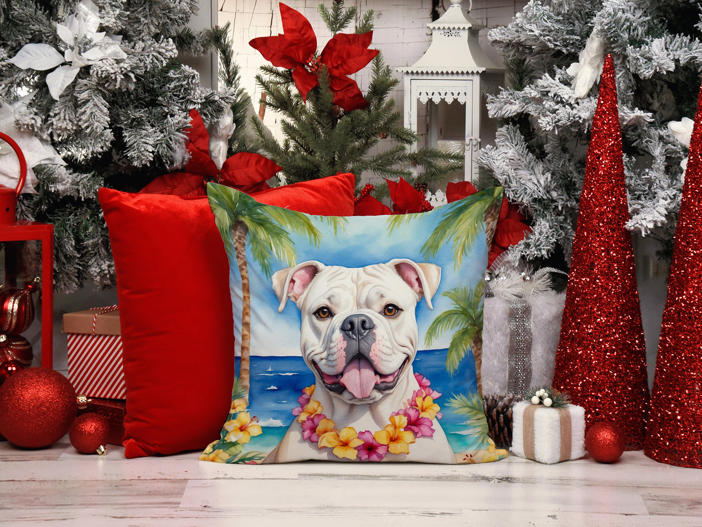 American Bulldog Luau Throw Pillow