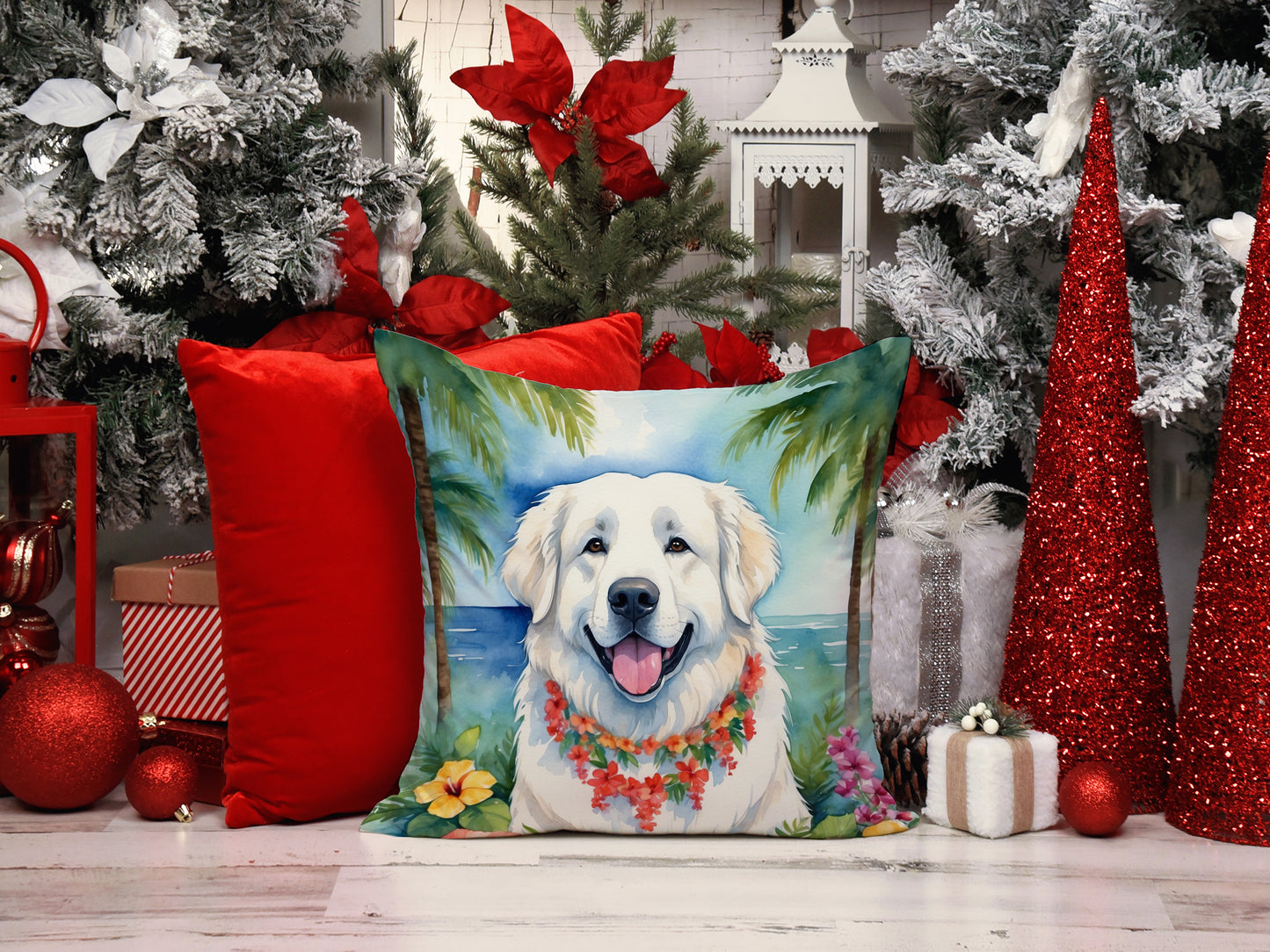 Great Pyrenees Luau Throw Pillow