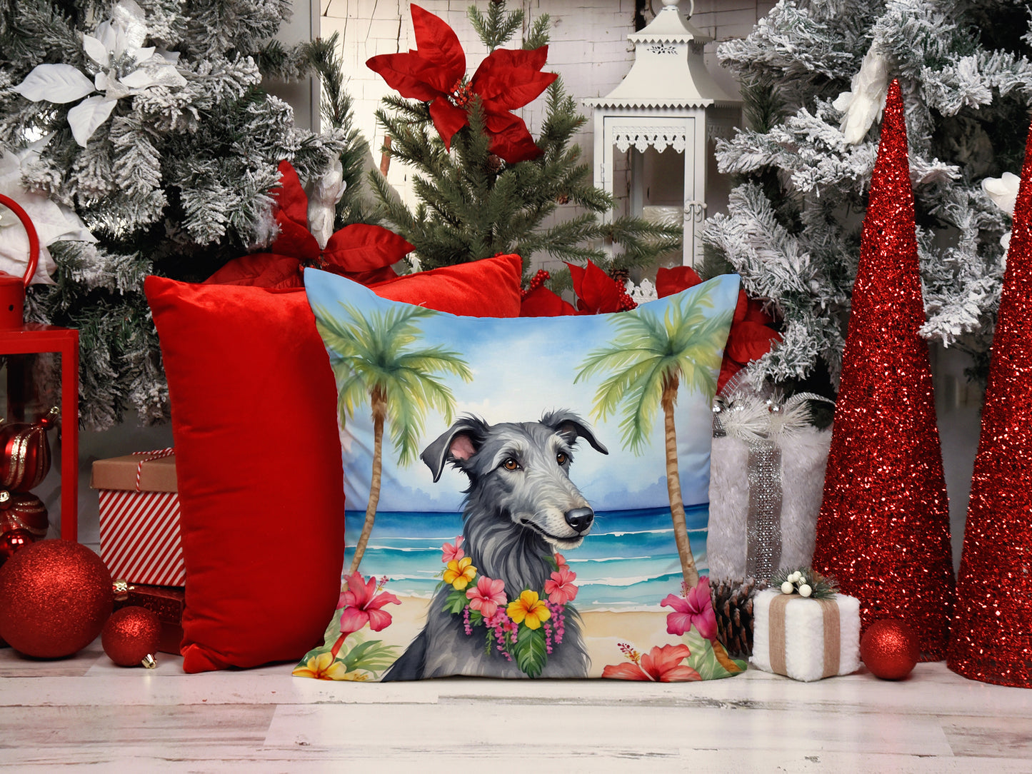 Scottish Deerhound Luau Throw Pillow