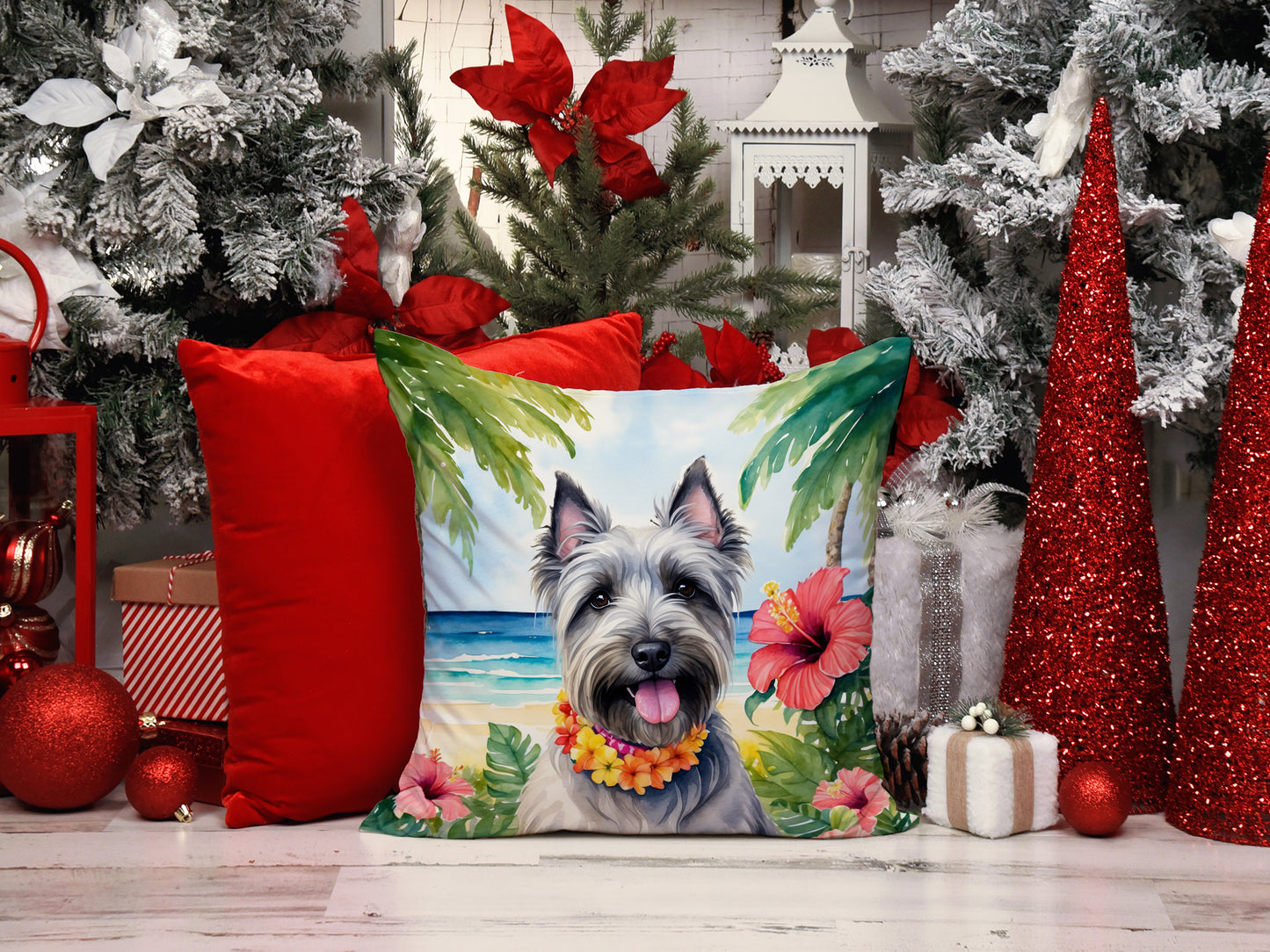 Skye Terrier Luau Throw Pillow