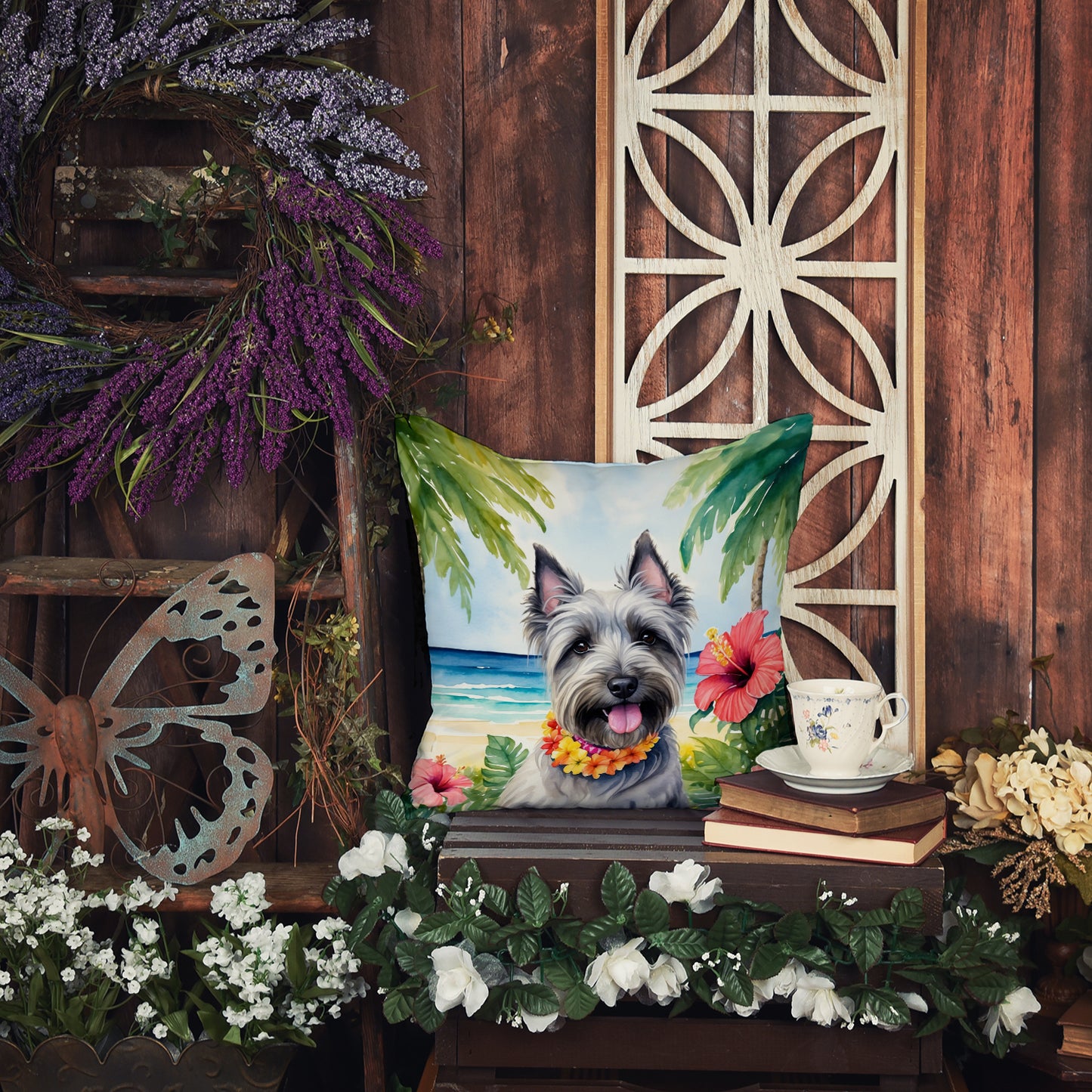 Skye Terrier Luau Throw Pillow