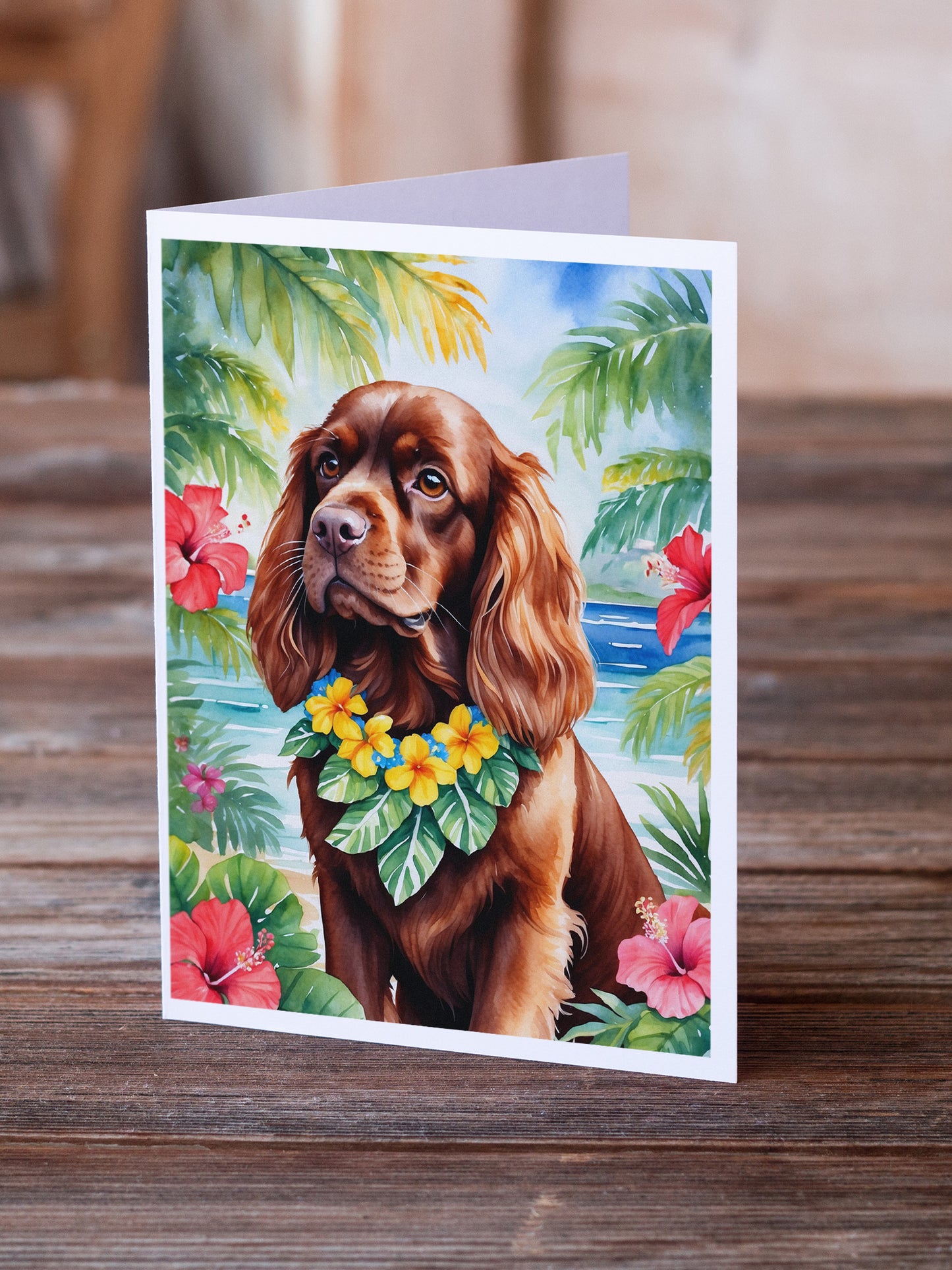 Sussex Spaniel Luau Greeting Cards Pack of 8