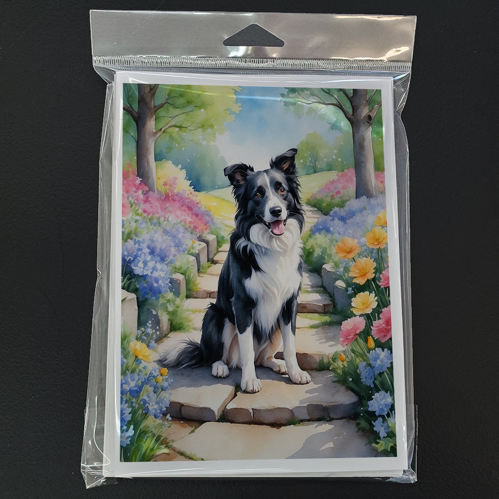 Border Collie Spring Path Greeting Cards Pack of 8