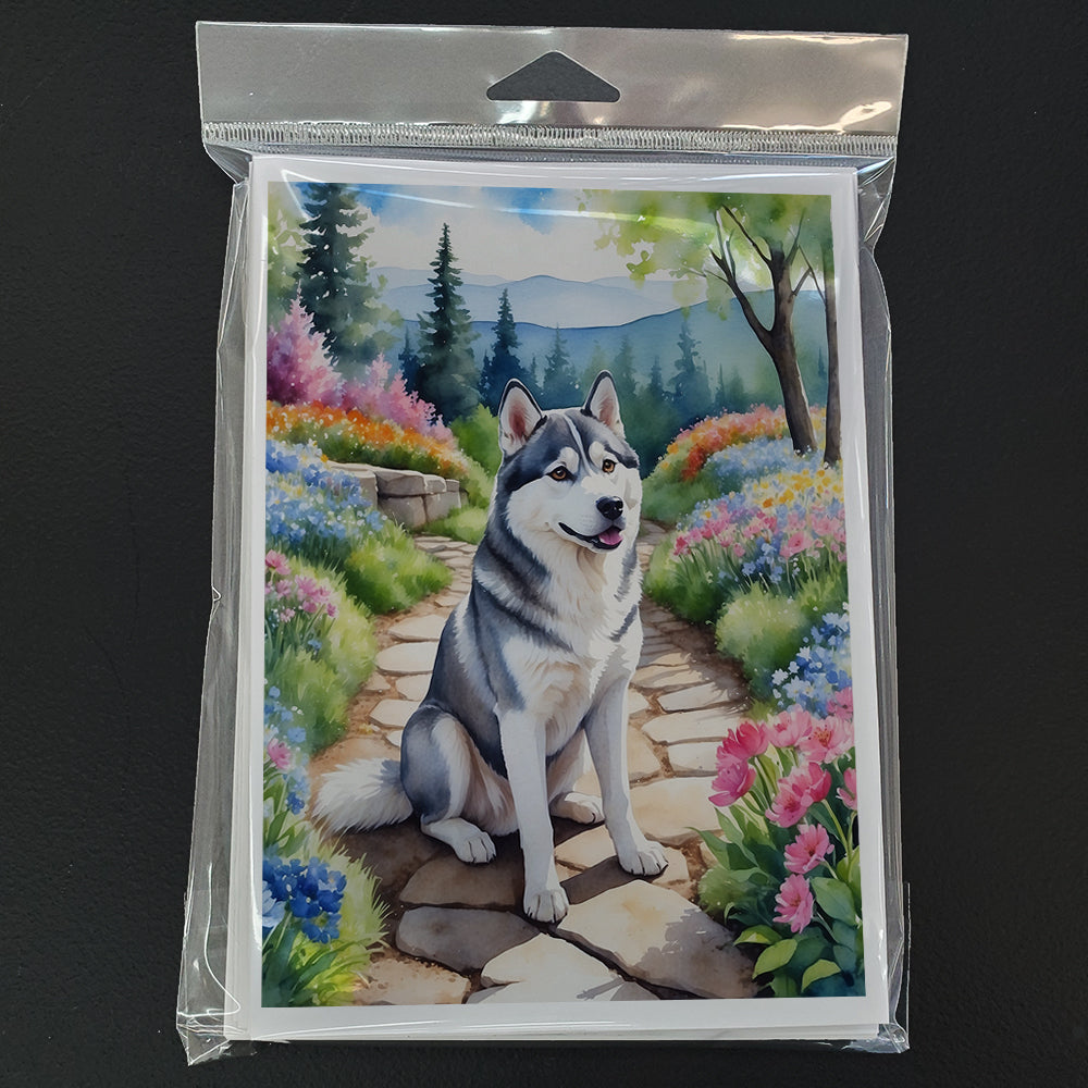 Siberian Husky Spring Path Greeting Cards Pack of 8