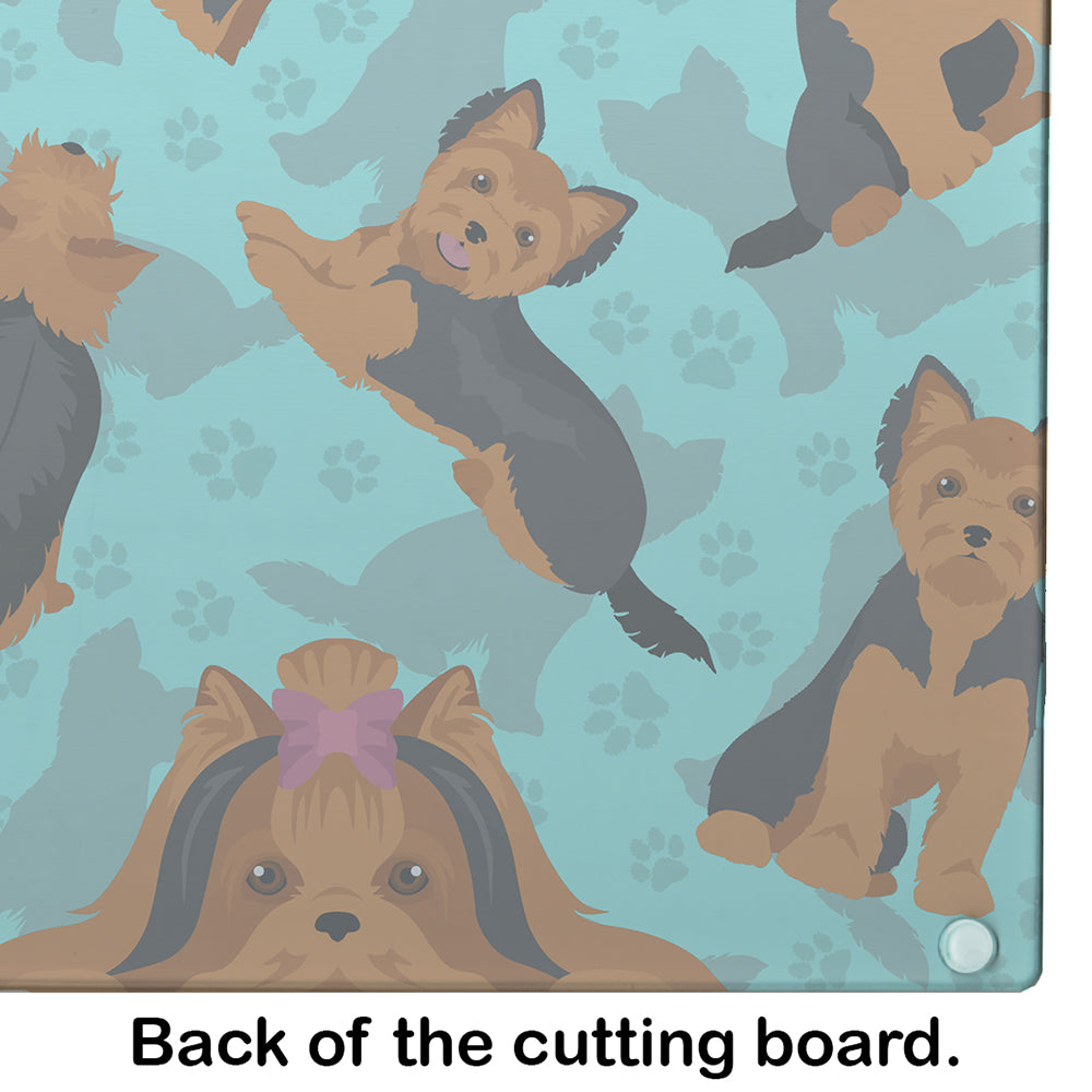 Black and Tan Yorkie Glass Cutting Board Large