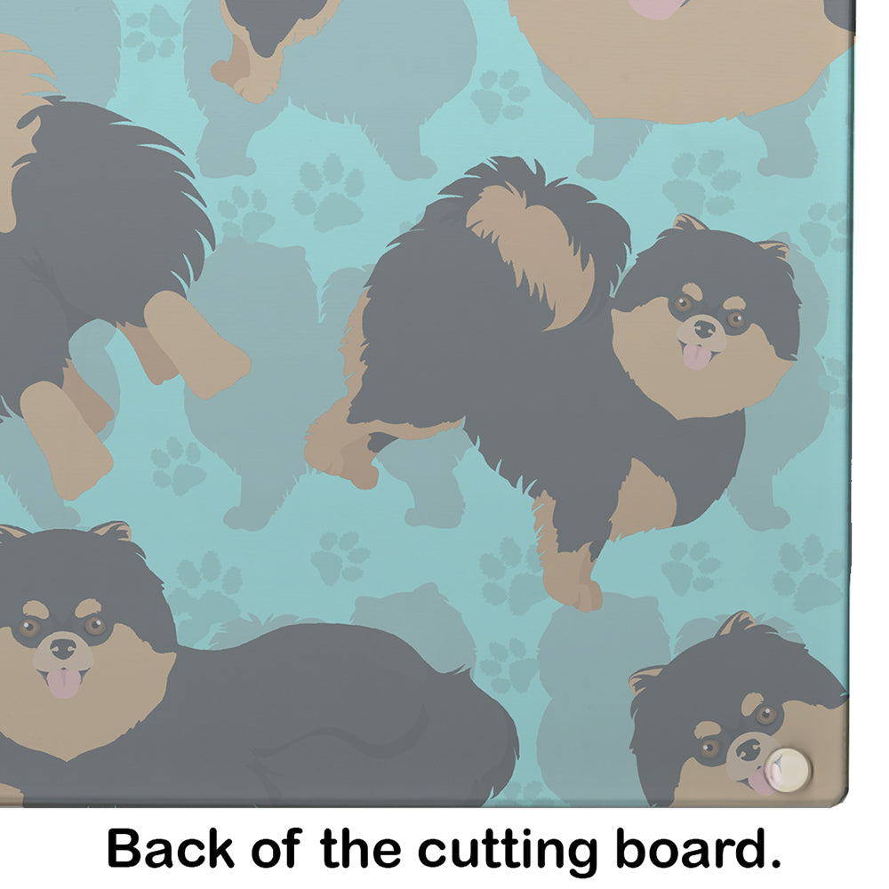 Black and Tan Pomeranian Glass Cutting Board Large