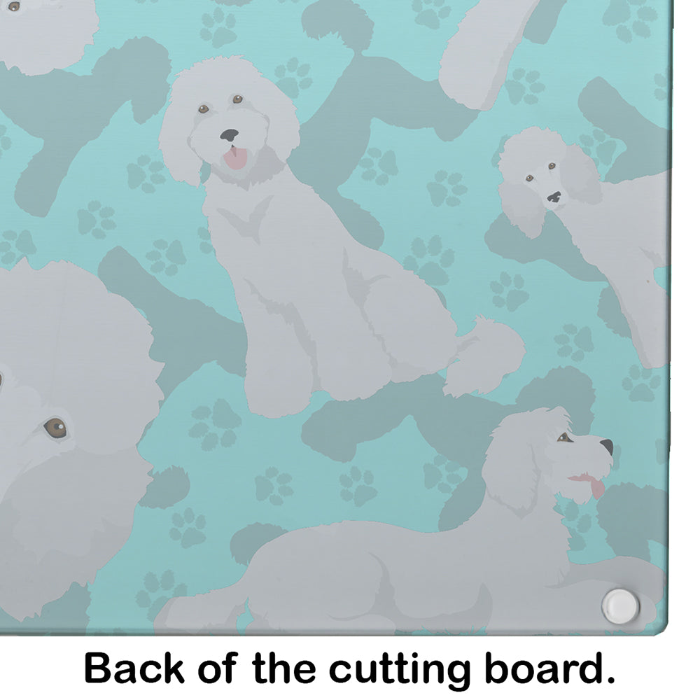 White Standard Poodle Glass Cutting Board Large
