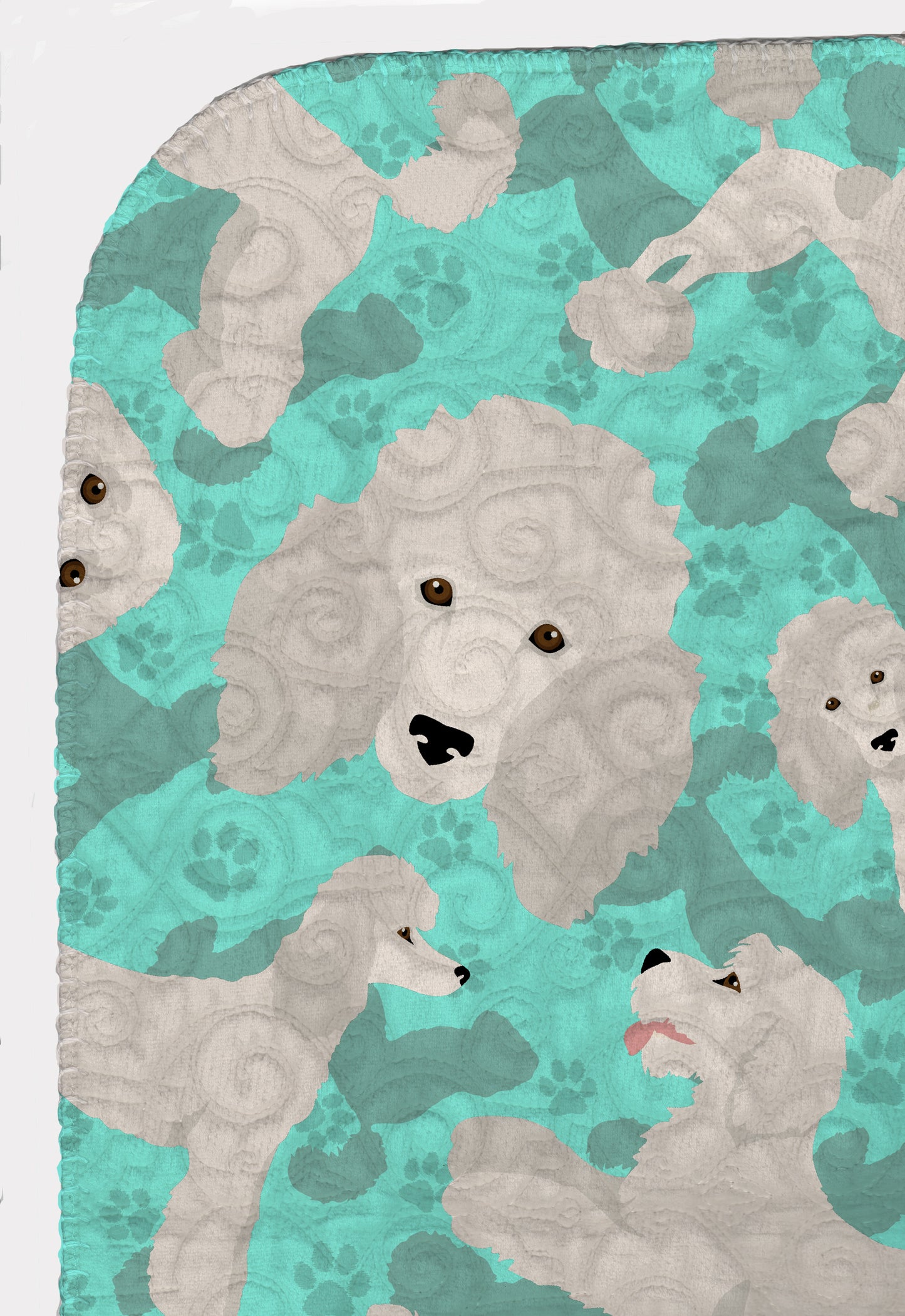 White Standard Poodle Quilted Blanket 50x60