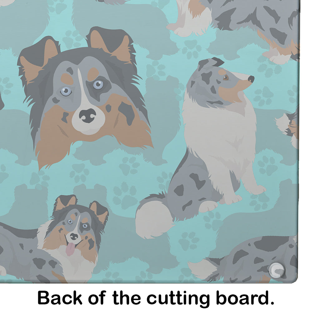 Blue Merle Sheltie Glass Cutting Board Large