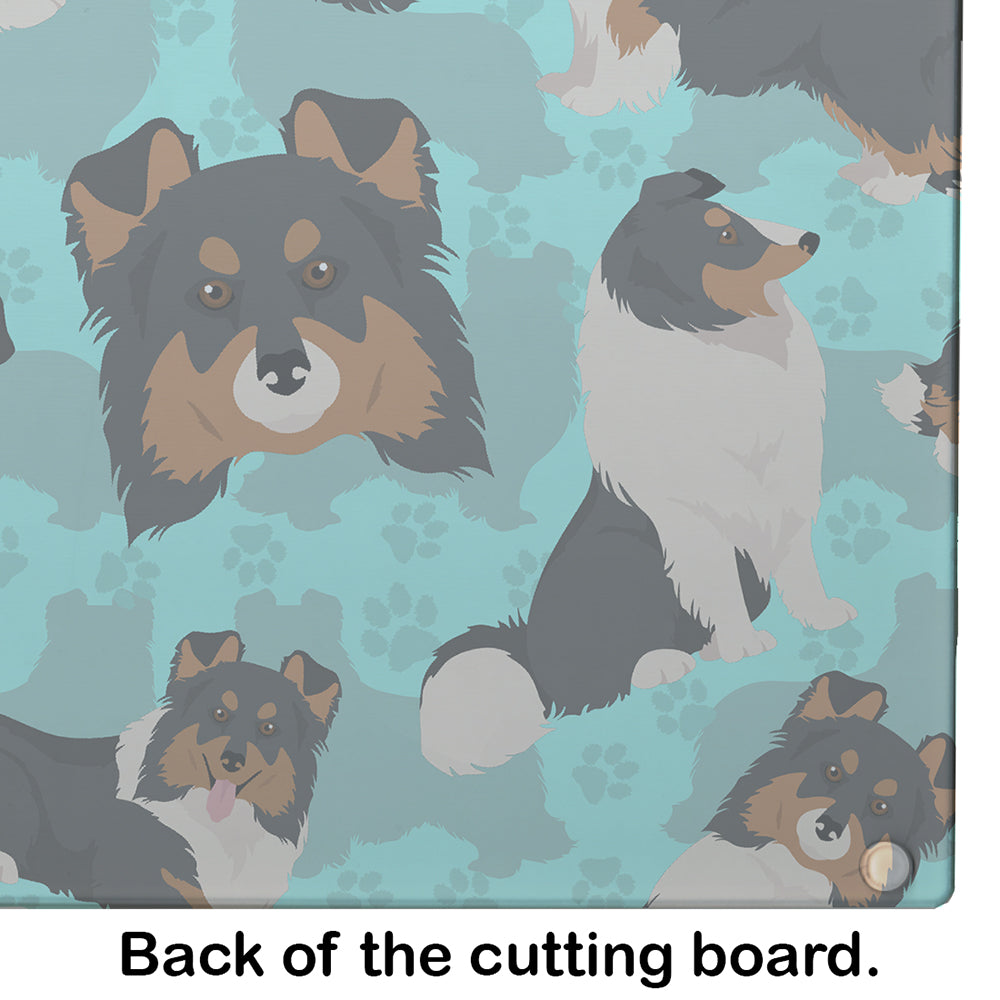 Tricolor Sheltie Glass Cutting Board Large