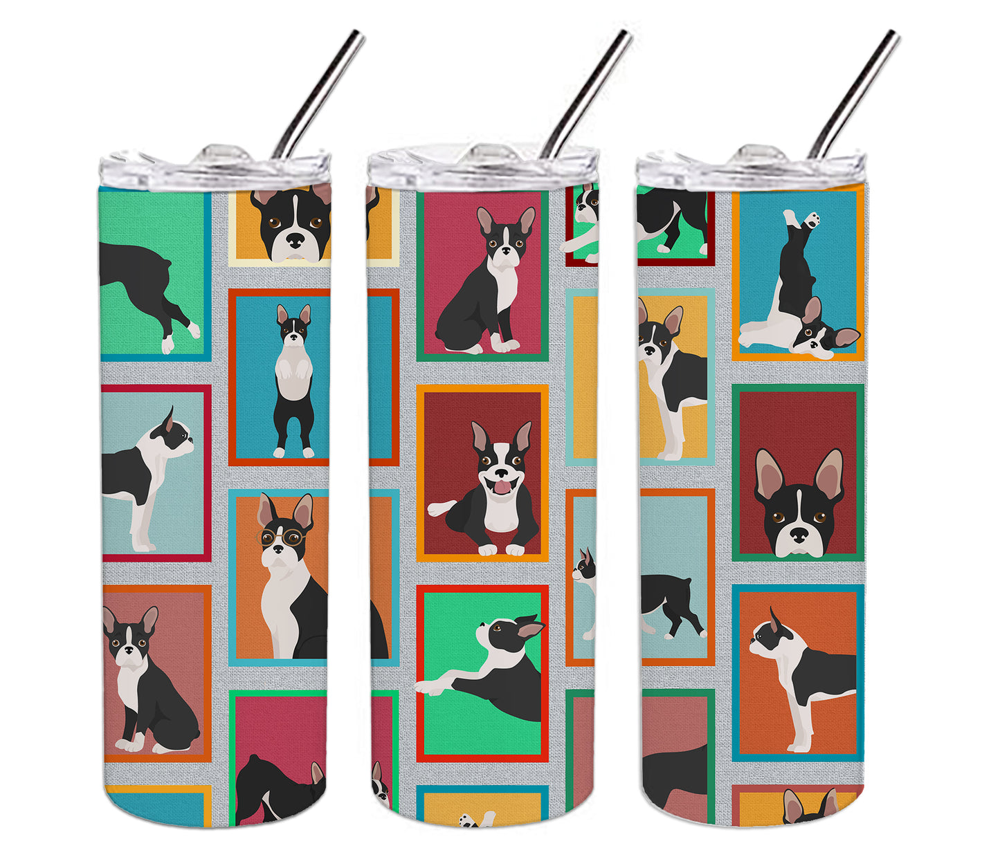 Lots of Boston Terrier Stainless Steel Skinny Tumbler