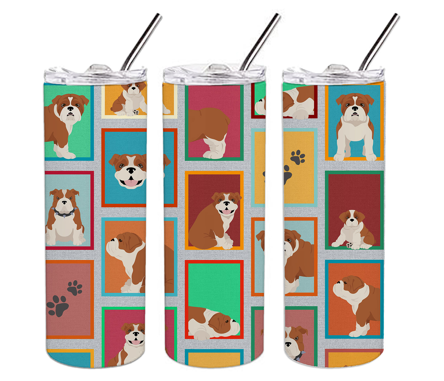 Lots of Red and White English Bulldog Stainless Steel Skinny Tumbler