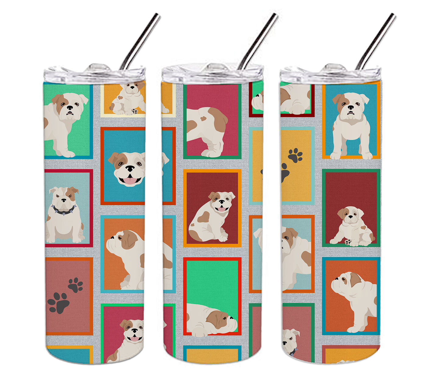 Lots of Piebald English Bulldog Stainless Steel Skinny Tumbler