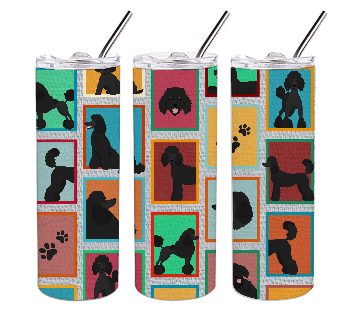 Lots of Black Standard Poodle Stainless Steel Skinny Tumbler