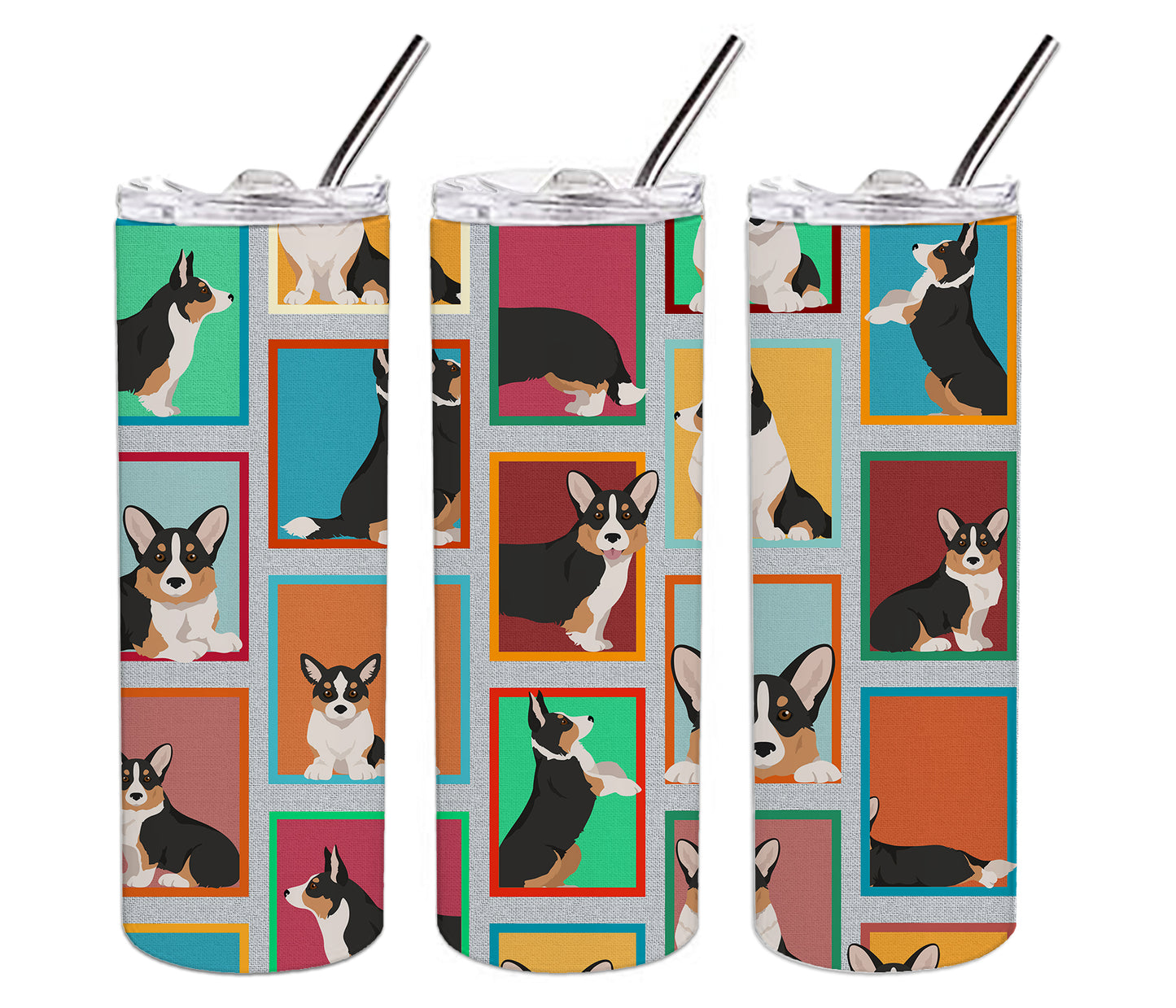 Lots of Tricolor Cardigan Corgi Stainless Steel Skinny Tumbler