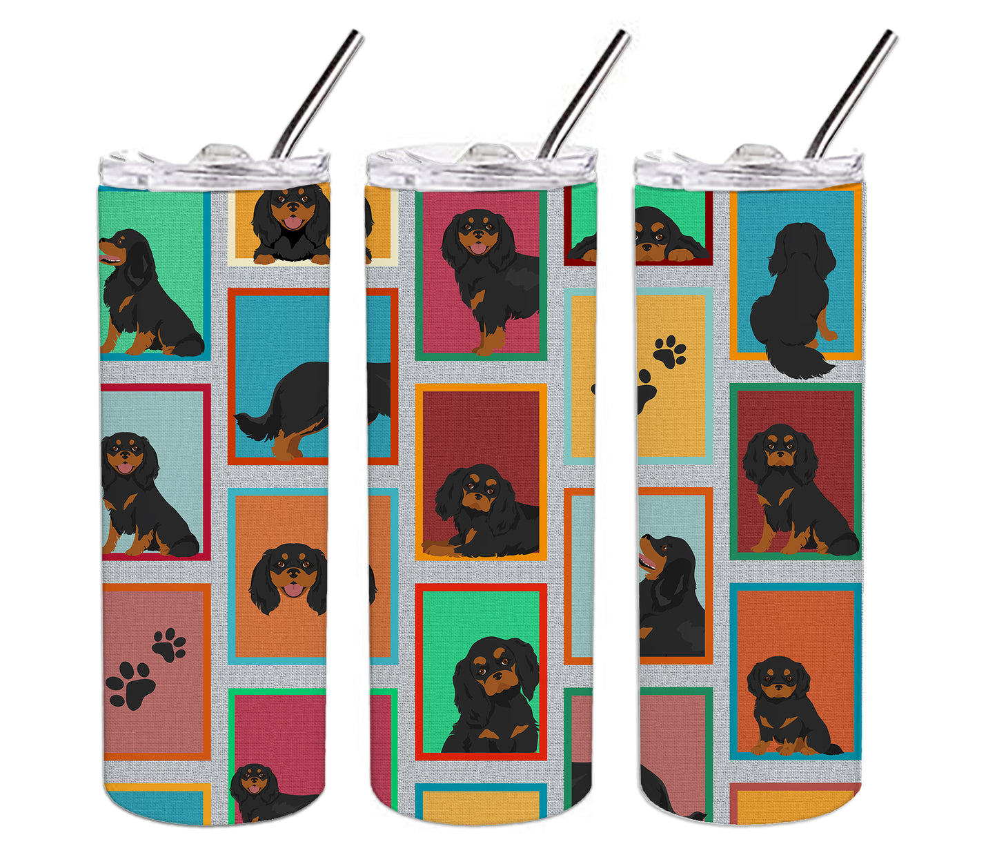 Lots of Black and Tan Cavalier King Charles Spaniel Stainless Steel Skinny Tumbler