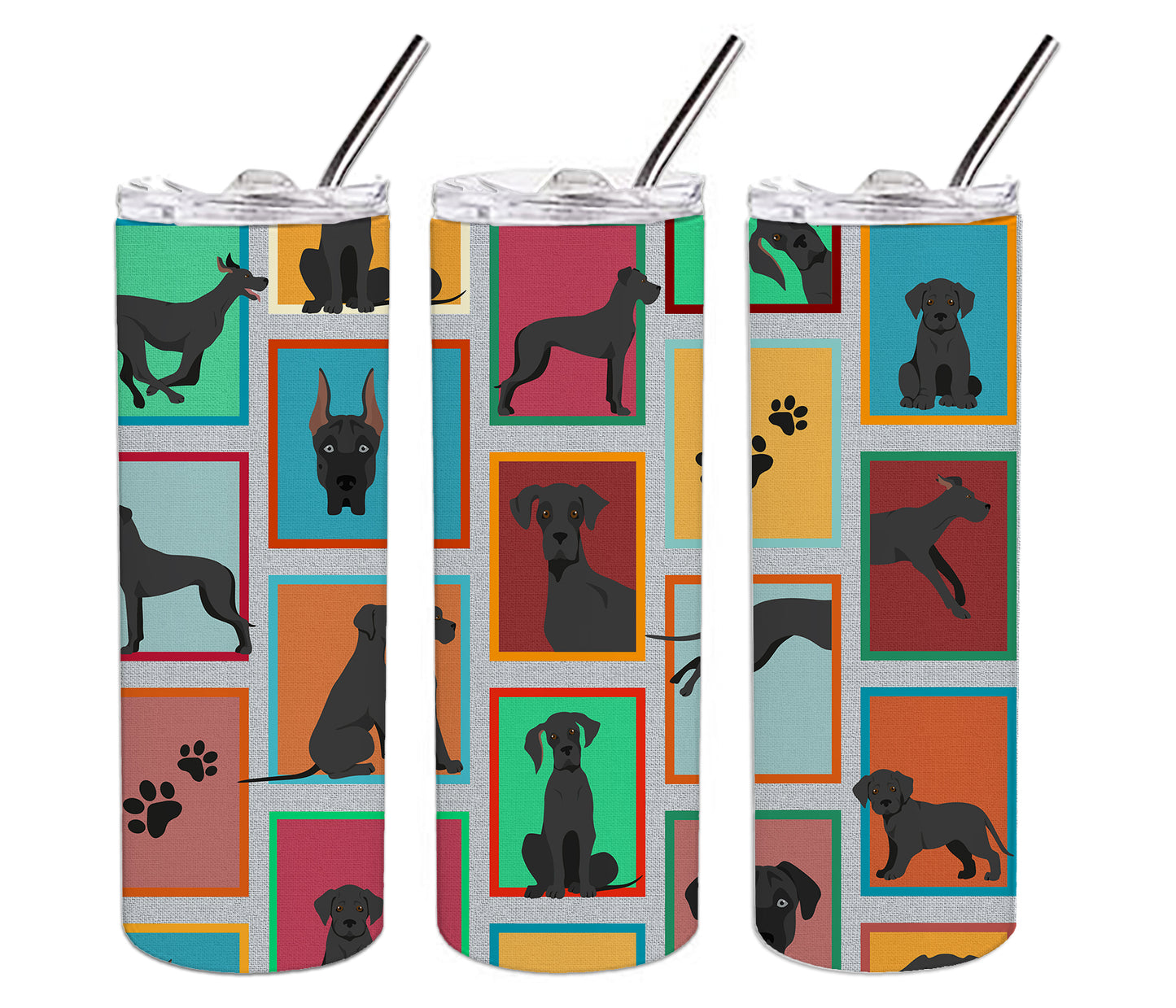 Lots of Black Great Dane Stainless Steel Skinny Tumbler