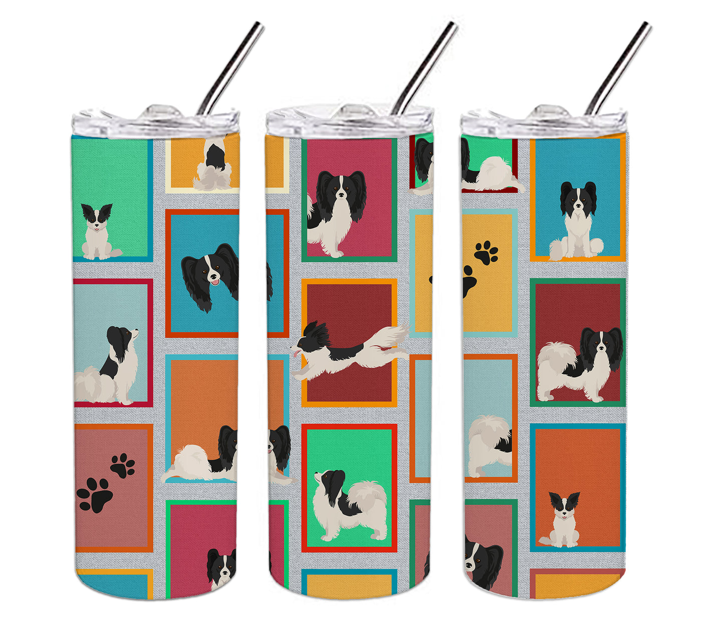 Lots of Black and Whtie Papillon Stainless Steel Skinny Tumbler
