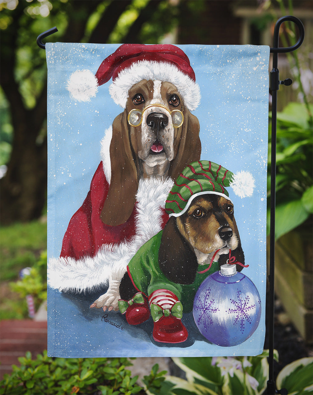 Basset Hound Santa Christmas Flag Garden Size PPP3012GF