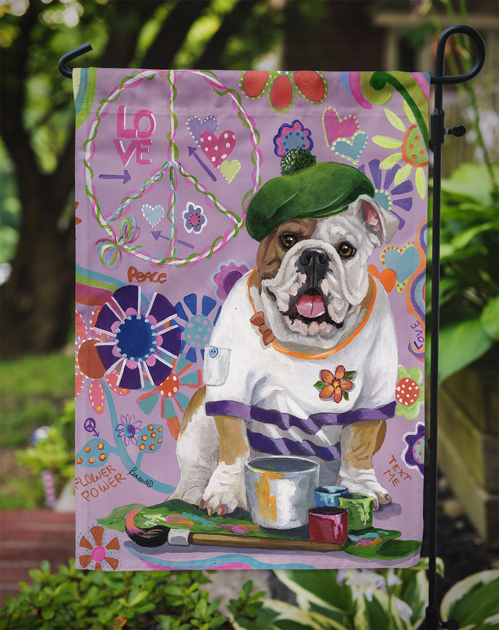 English Bulldog Flower Power Flag Garden Size PPP3091GF